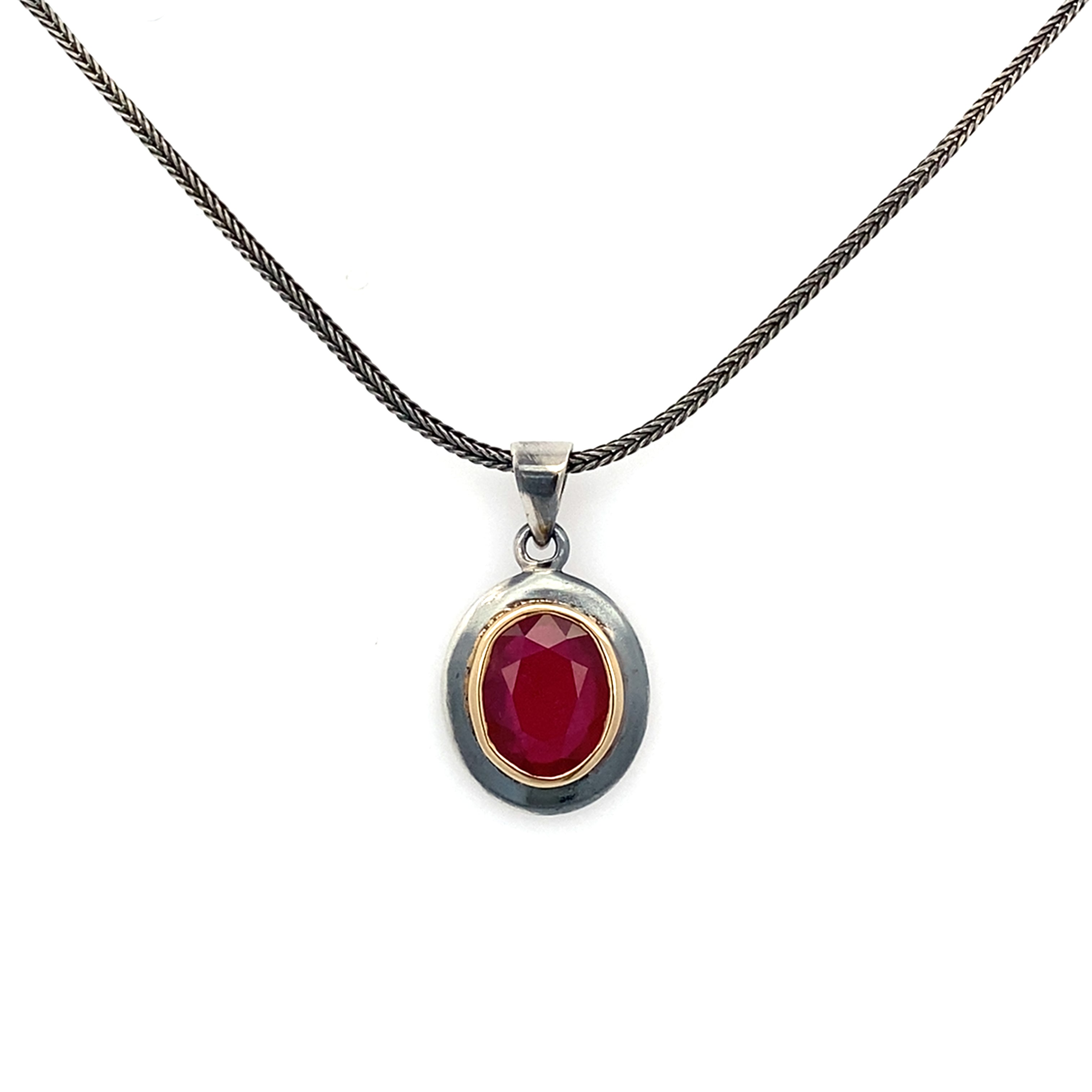 Silver Ruby & 14k Pendant