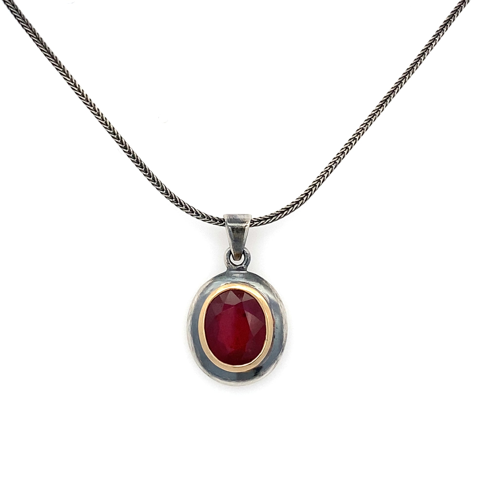 Silver Ruby & 14k Pendant