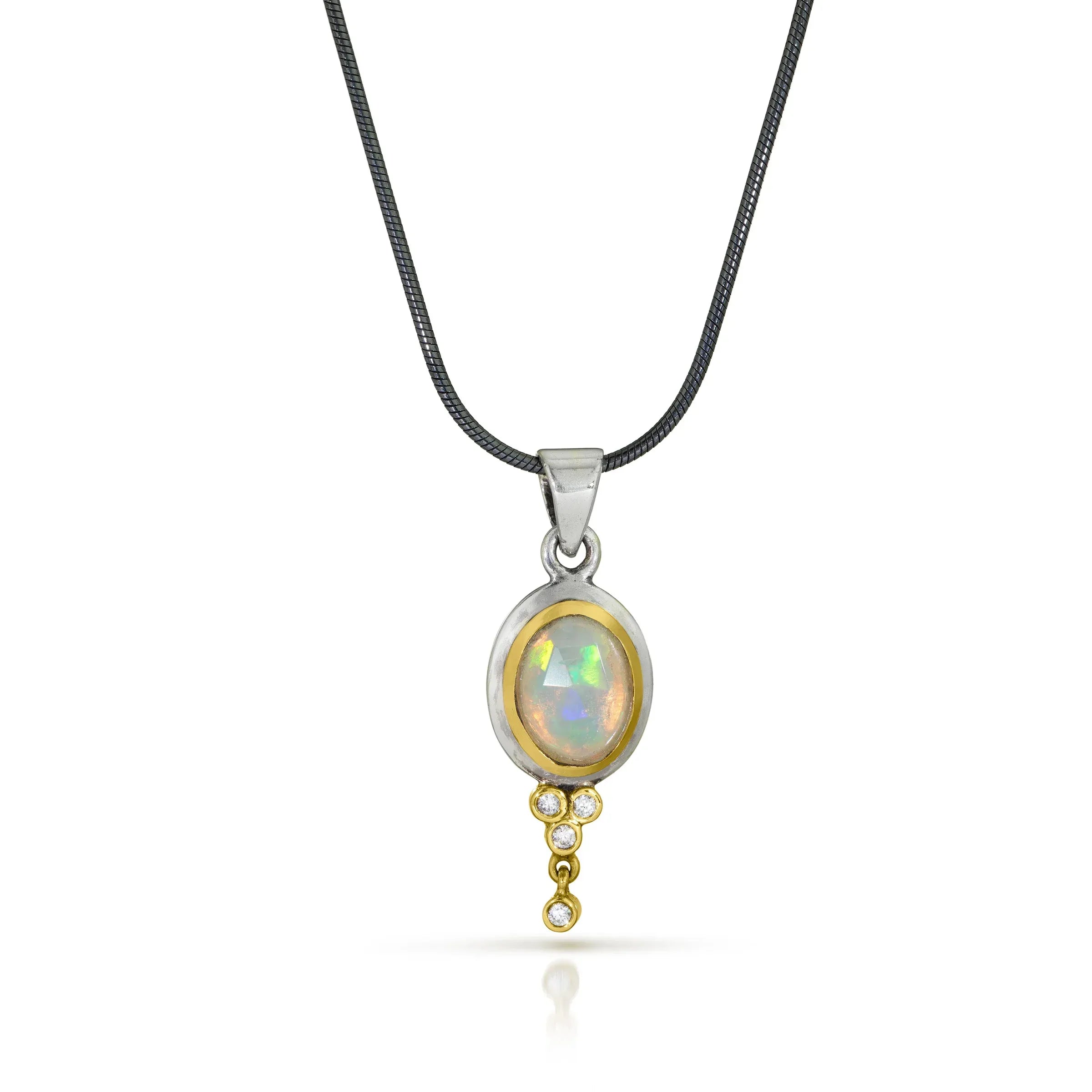 Opal & 14k Pendant with Diamonds - Silver Bail - Q Evon Fine Jewelry