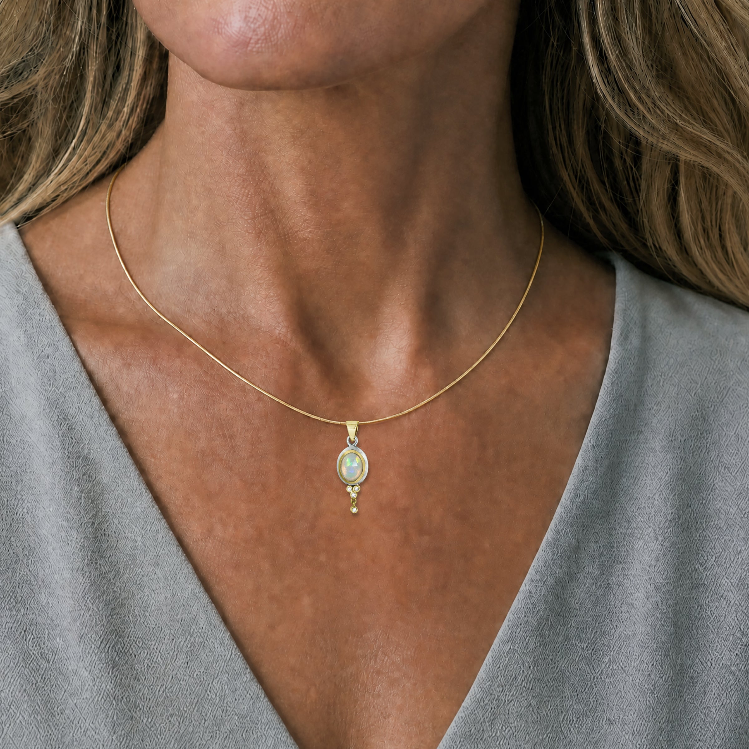 Opal & 14k Pendant with Diamonds