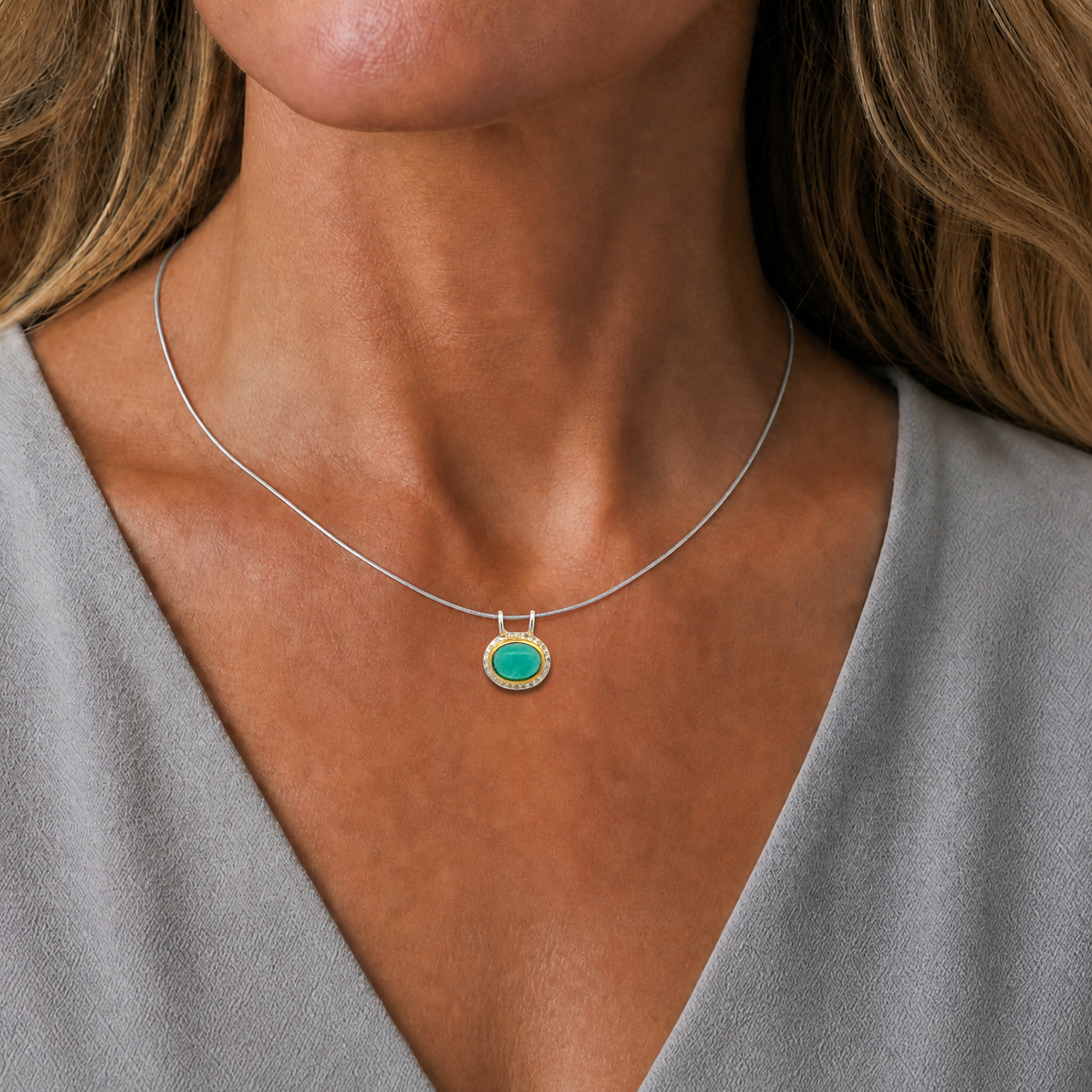 Rare Inspiration Mine Gem Silica Silver and 14k Pendant