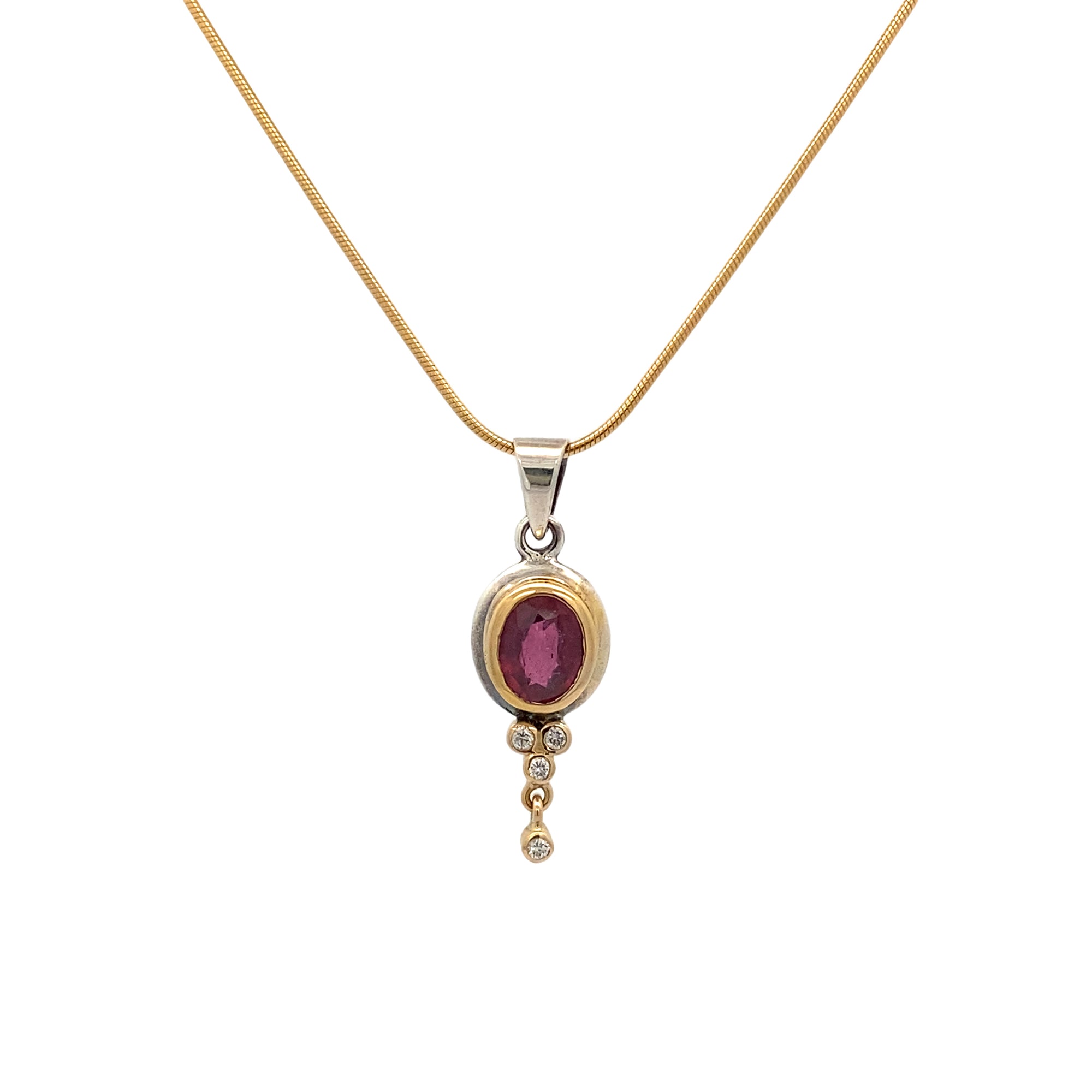 Silver Ruby and 14k Pendant with Diamonds