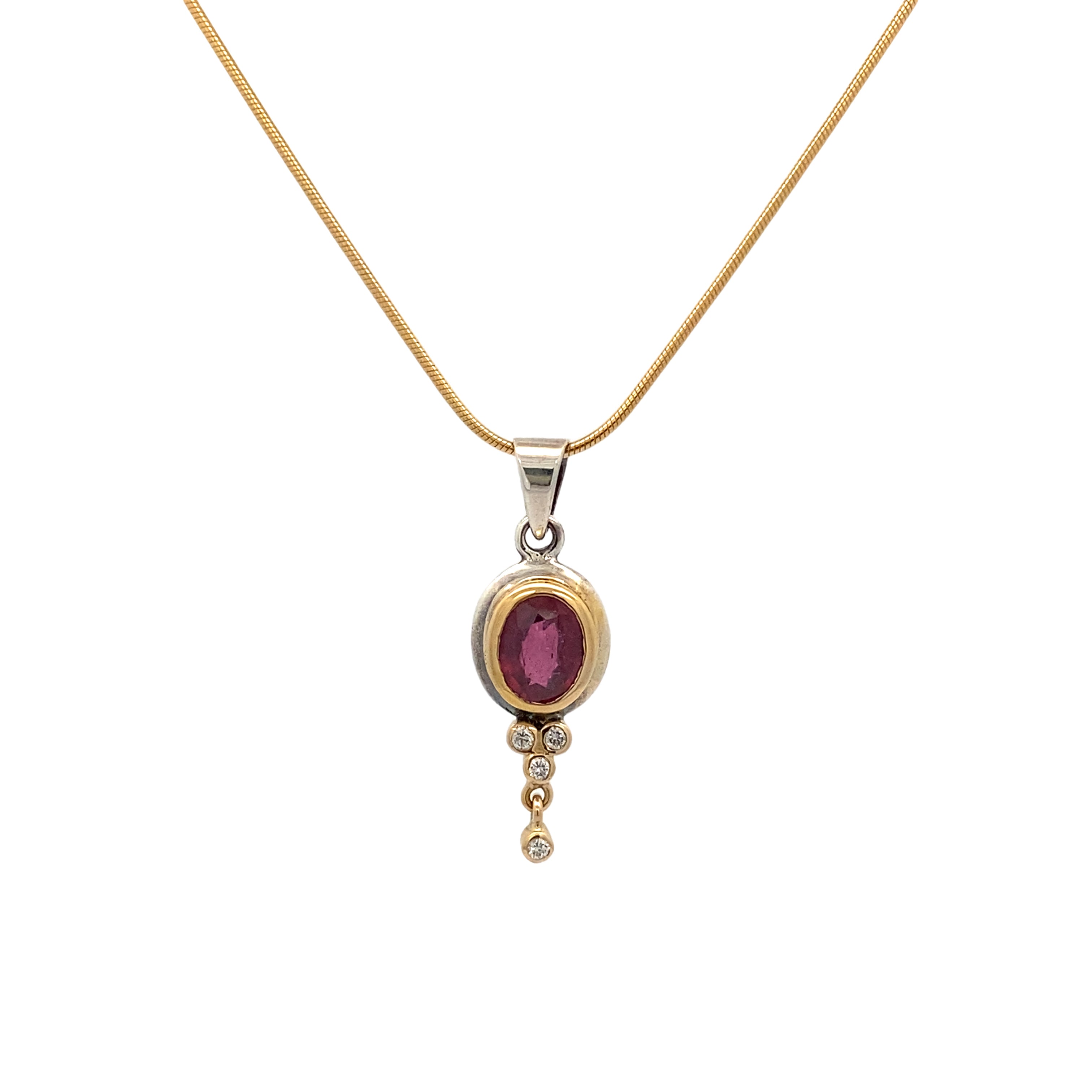 Silver Ruby and 14k Pendant with Diamonds
