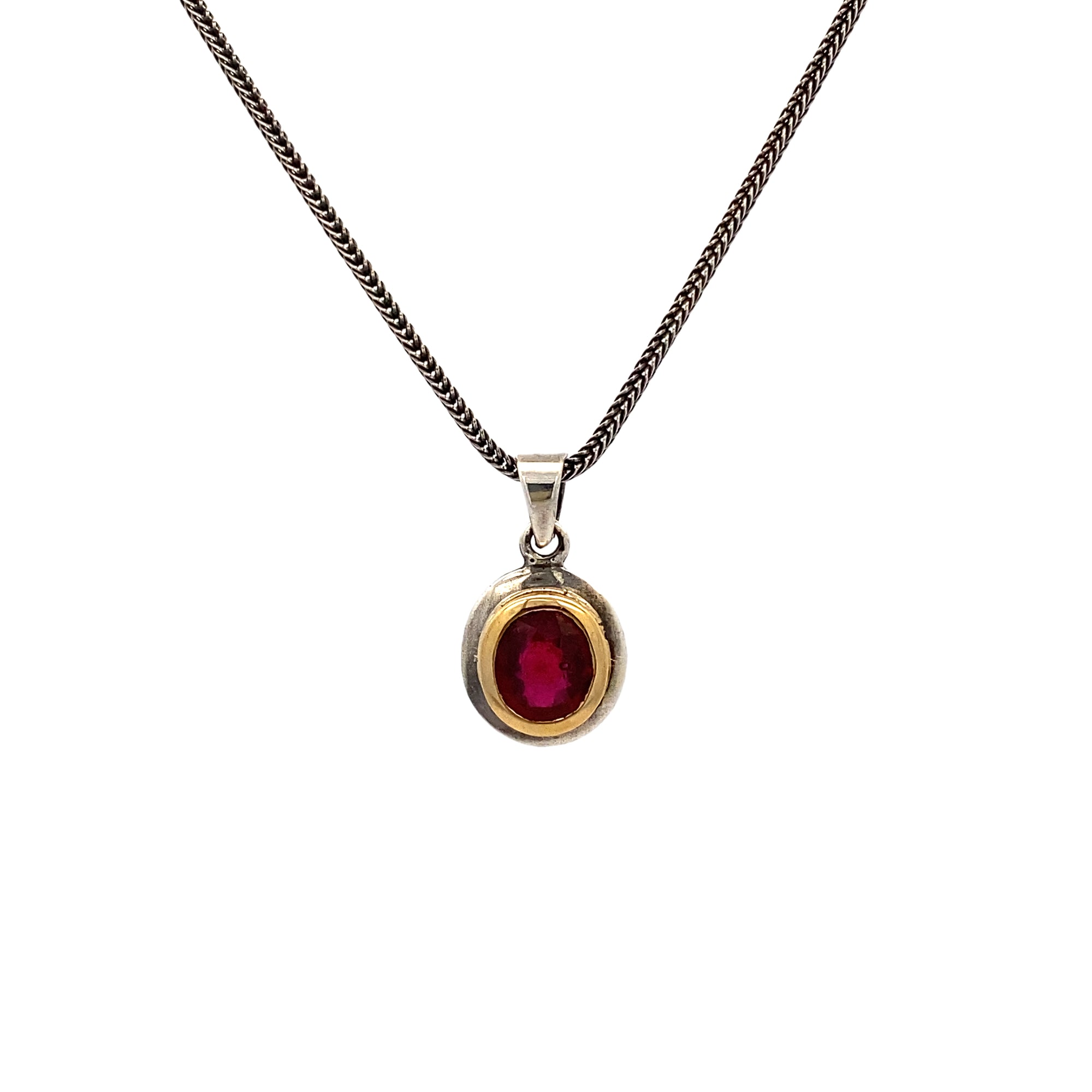 Silver Ruby & 14k Pendant