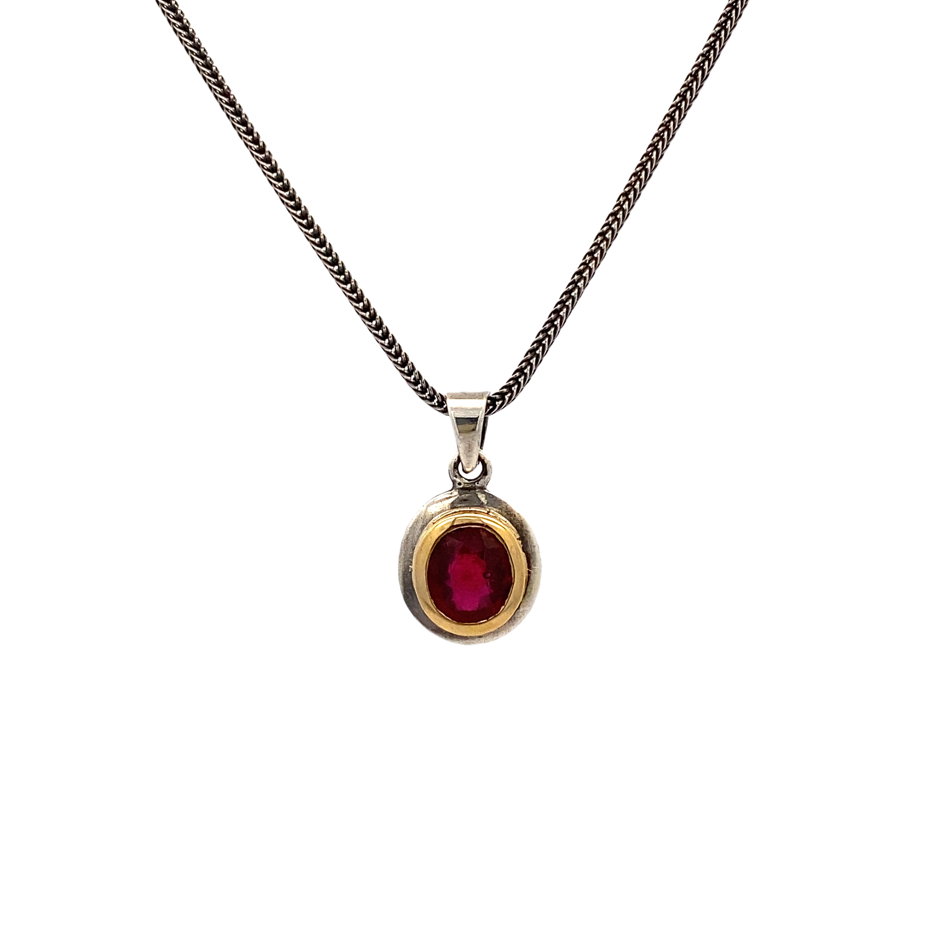 Silver Ruby & 14k Pendant