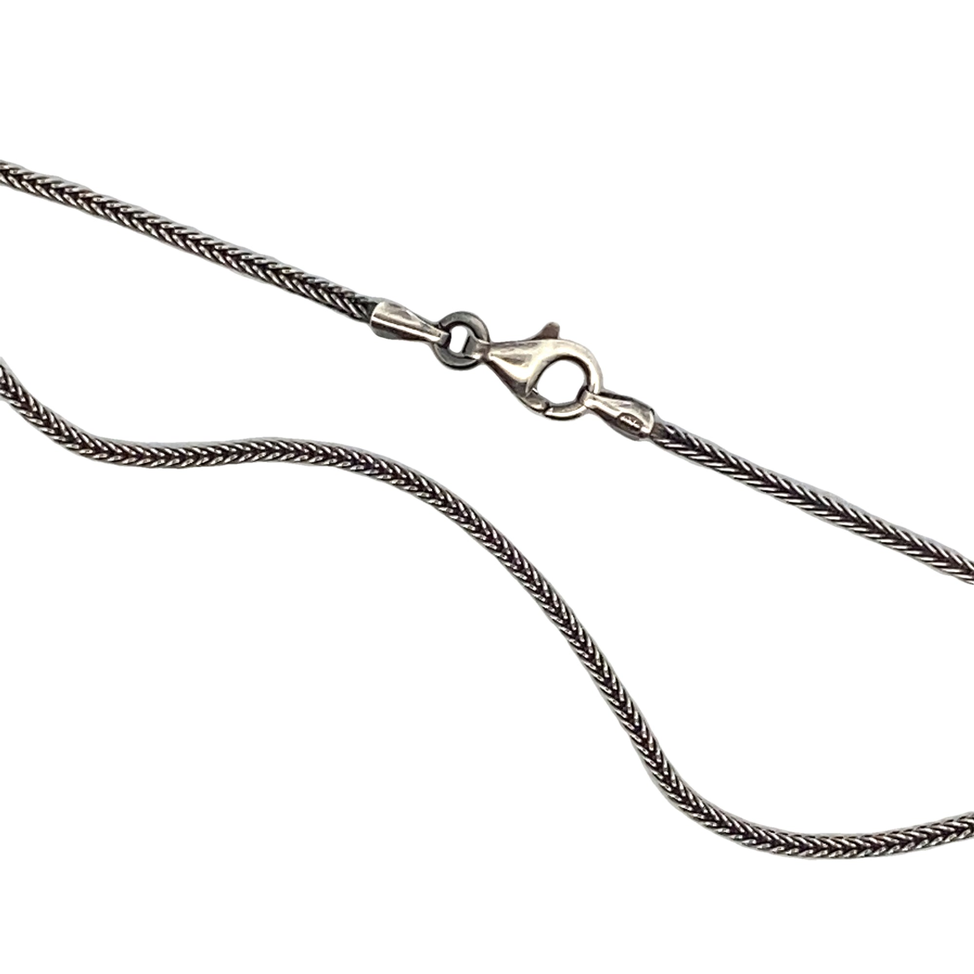 Silver Sapphire and Diamond Pendant On Woven Chain