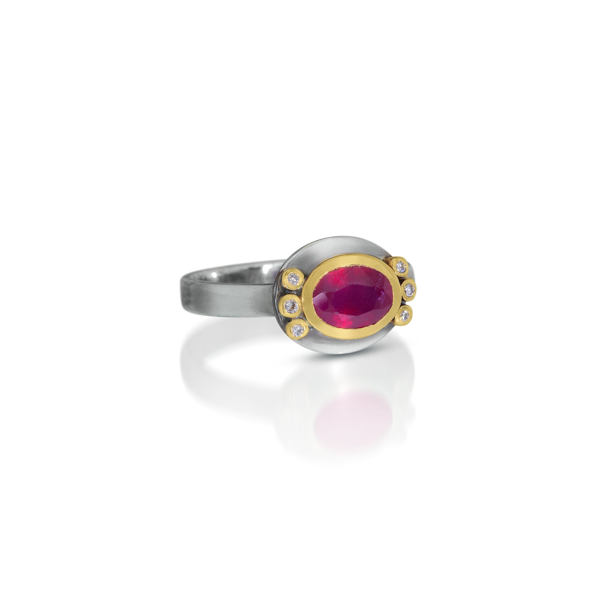 Petite Ruby & 14k Ring with Diamonds