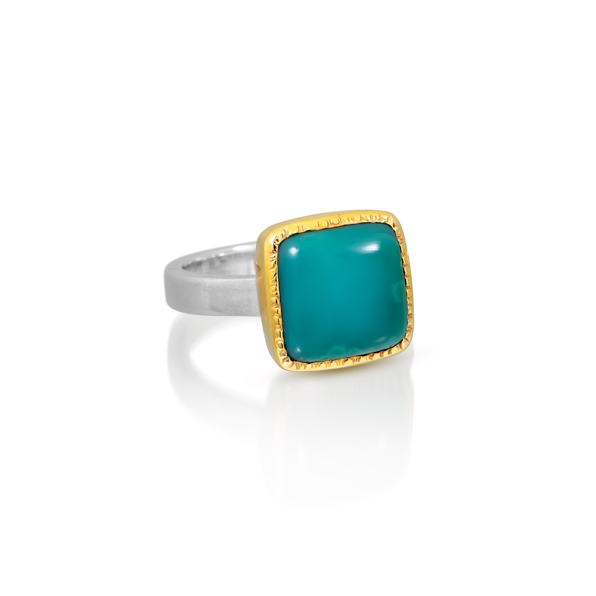 Rare Inspiration Mine Gem Silica Silver and 14k Ring - 7.5