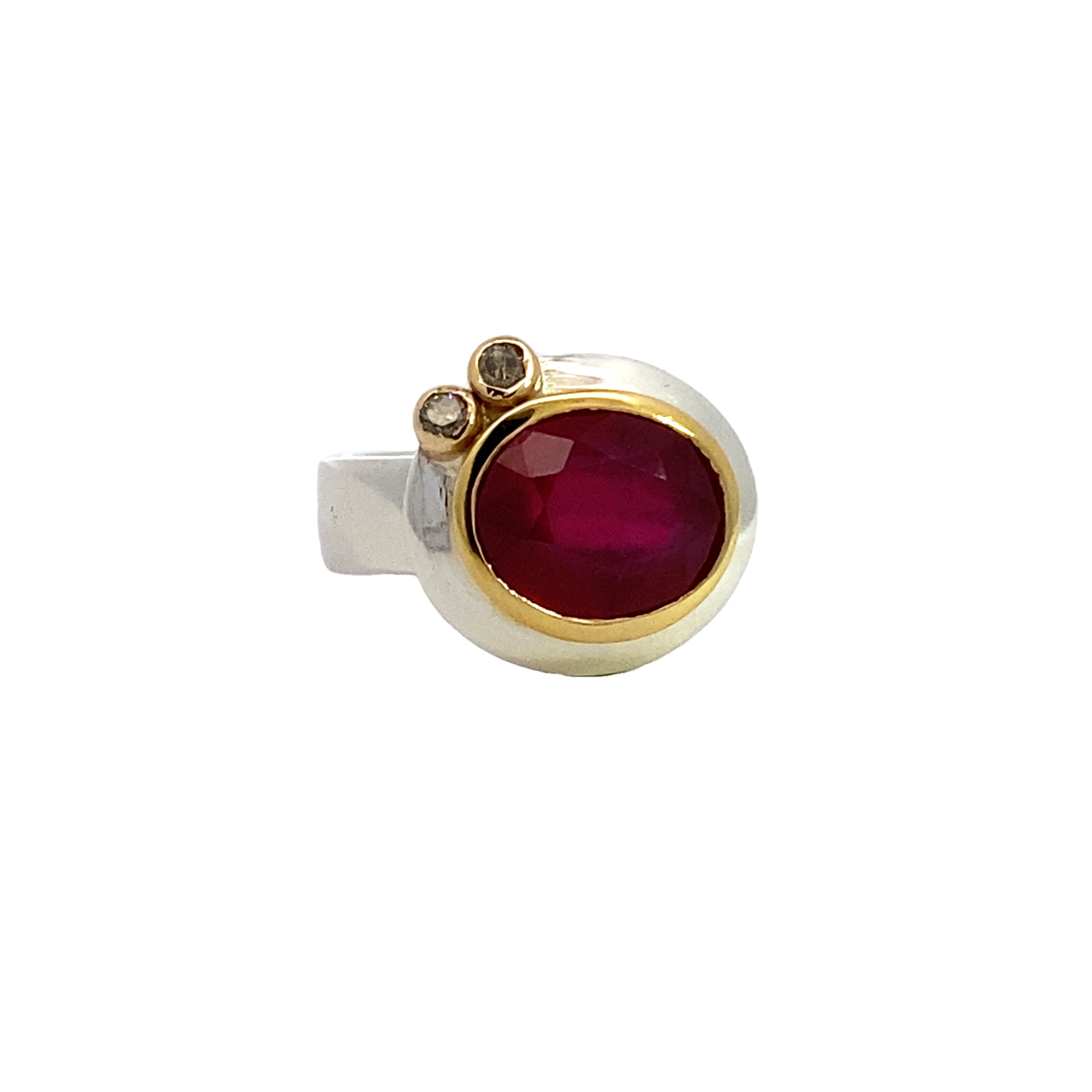 Silver Ruby & 14k Ring with Champagne Diamond