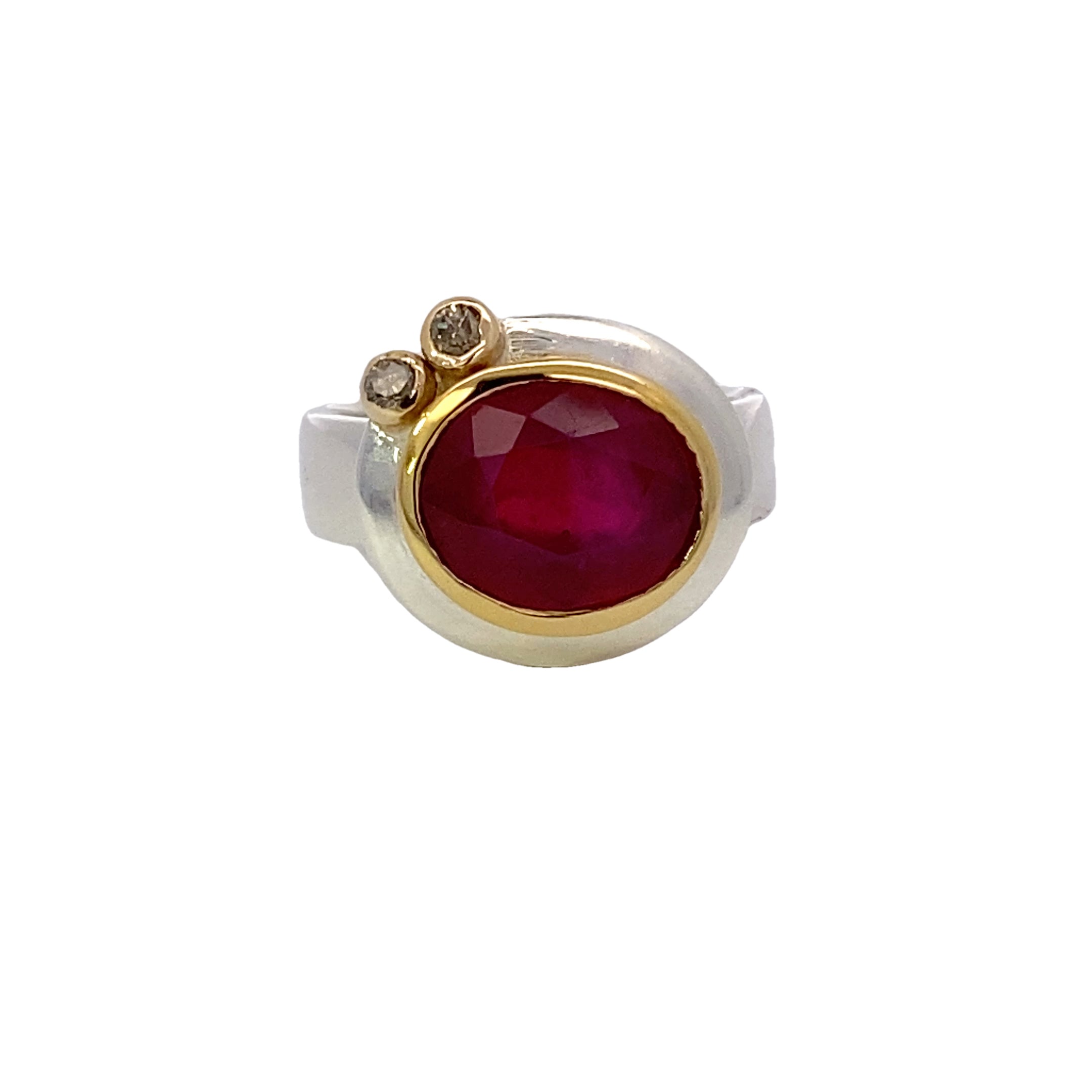 Silver Ruby & 14k Ring with Champagne Diamond