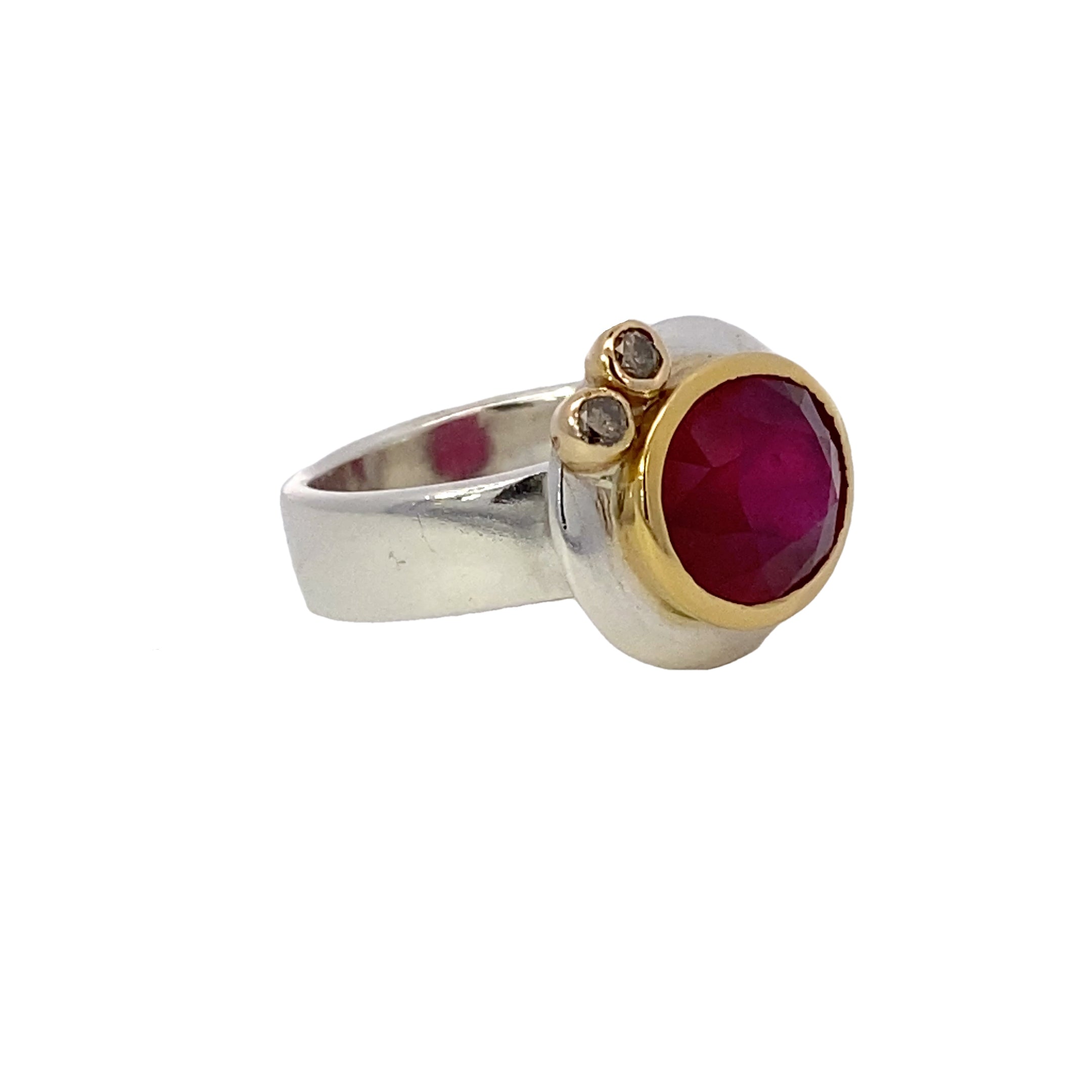 Silver Ruby & 14k Ring with Champagne Diamond