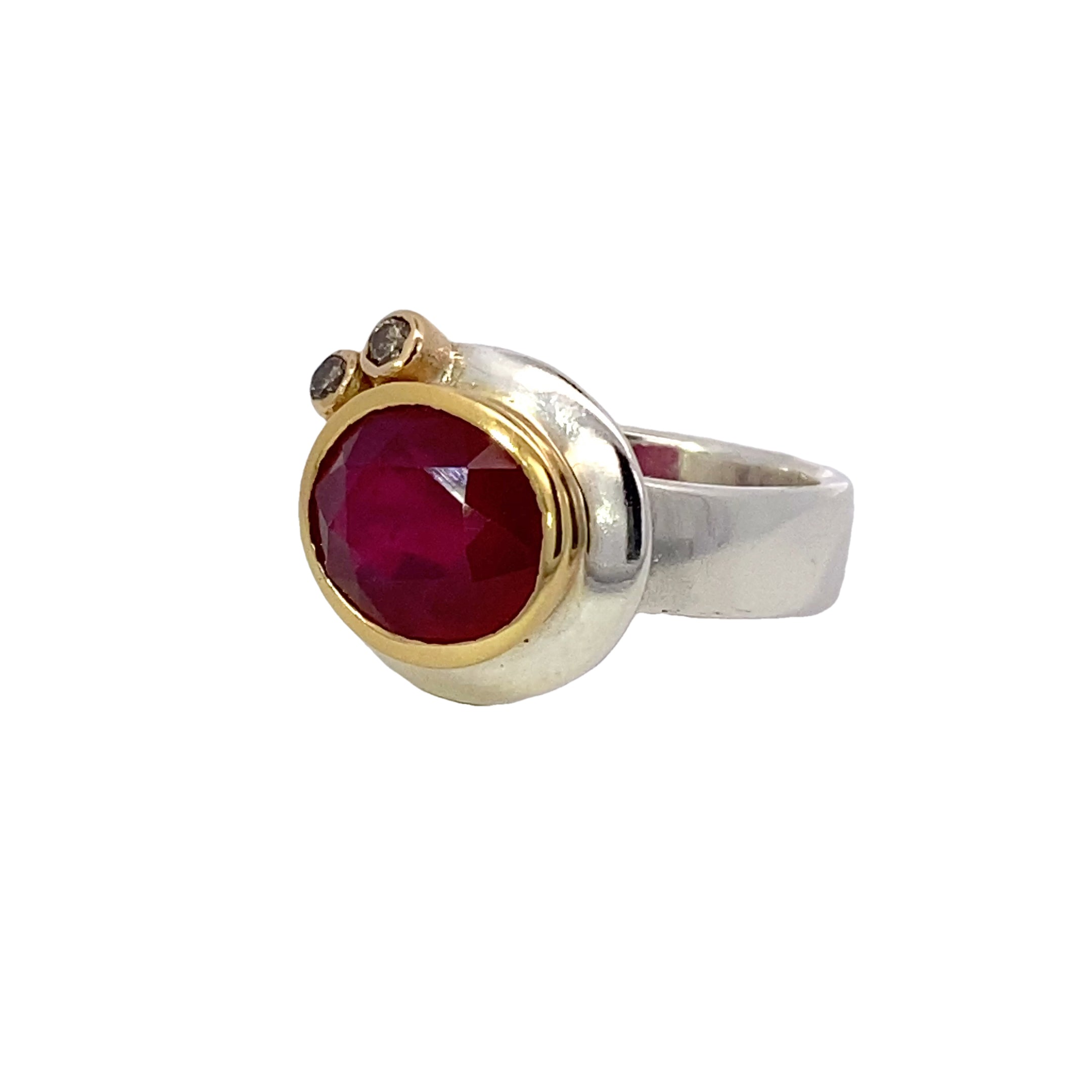 Silver Ruby & 14k Ring with Champagne Diamond