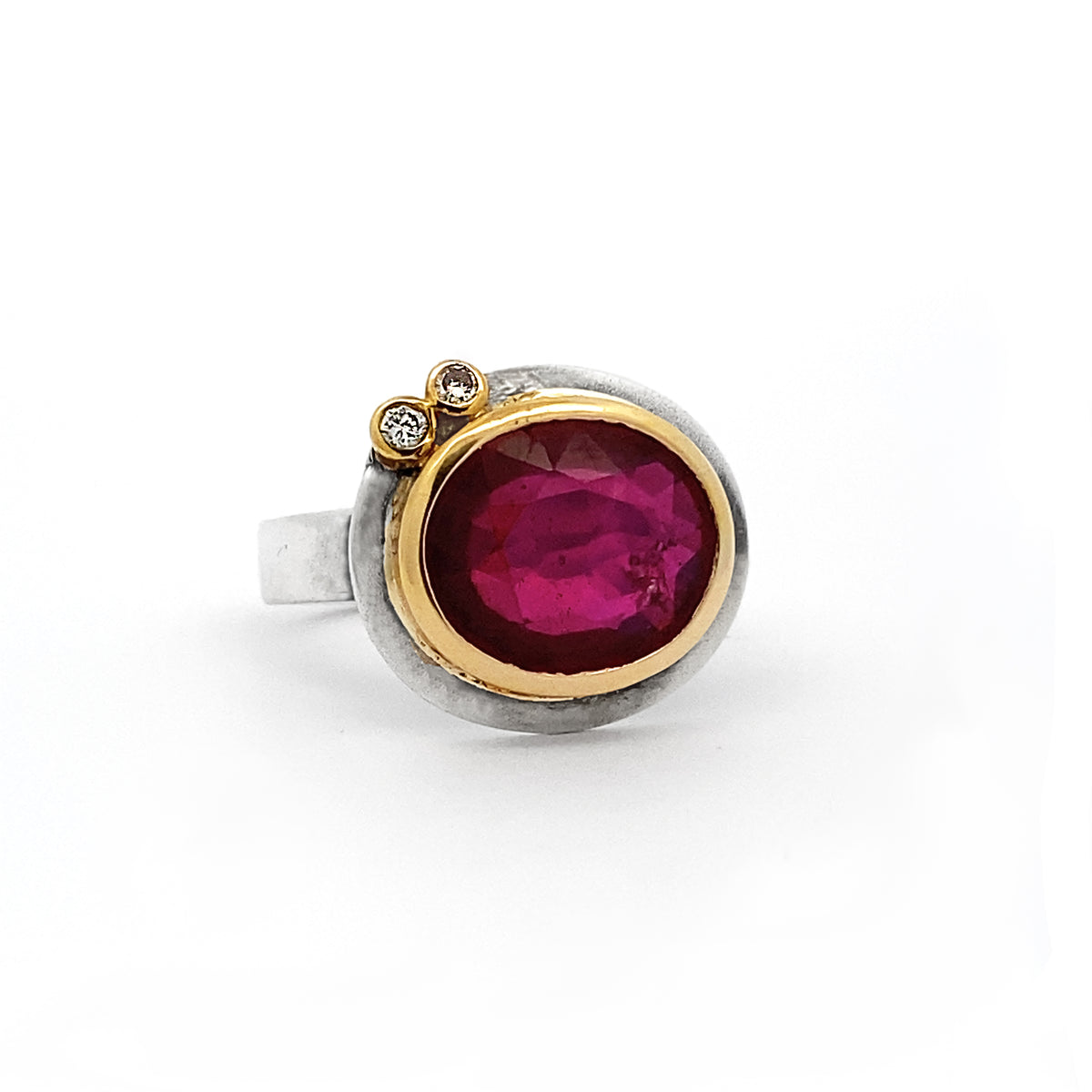 Silver Ruby &amp; 14k Ring with Champagne Diamond