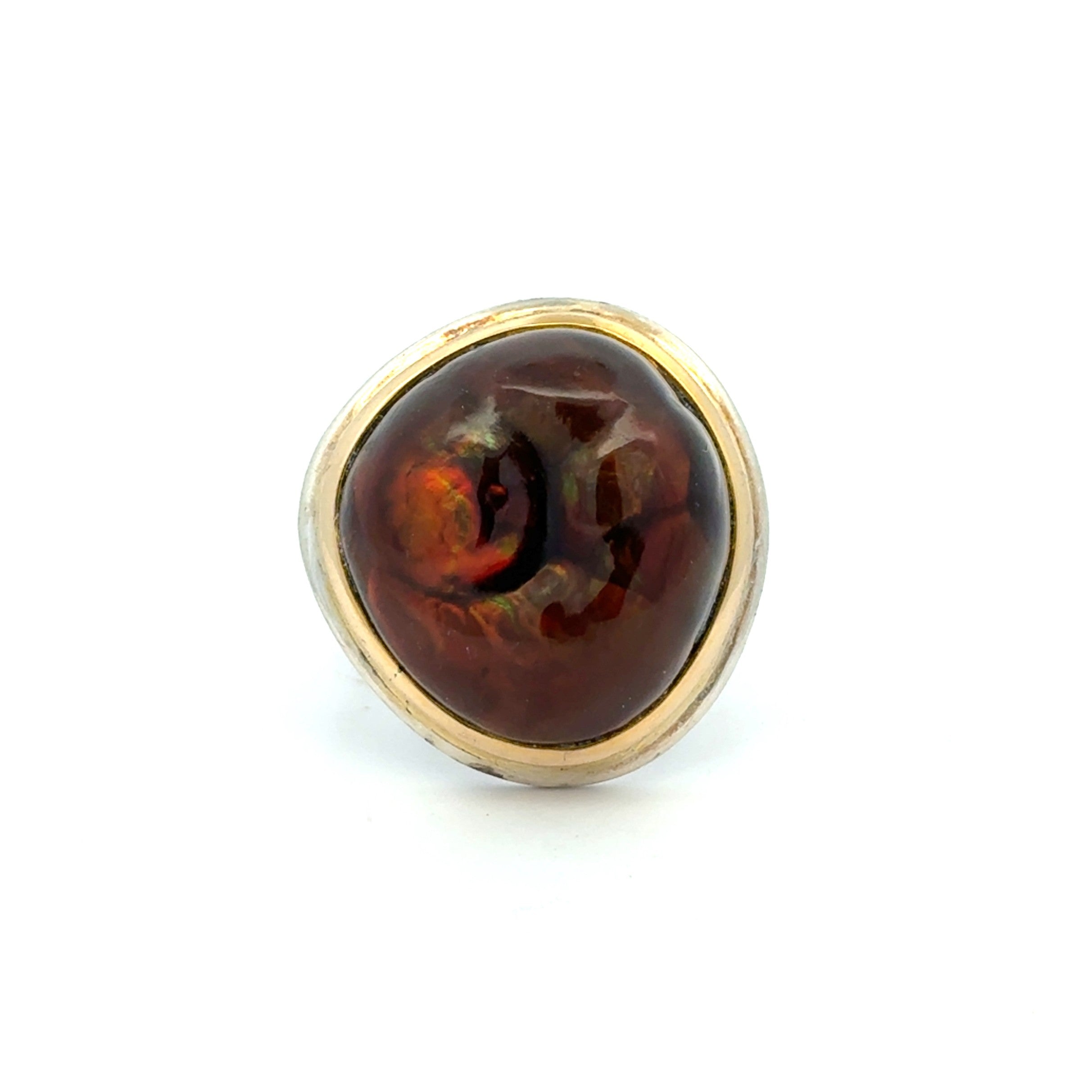 14k and silver fire agate ring - Q Evon Fine Jewelry