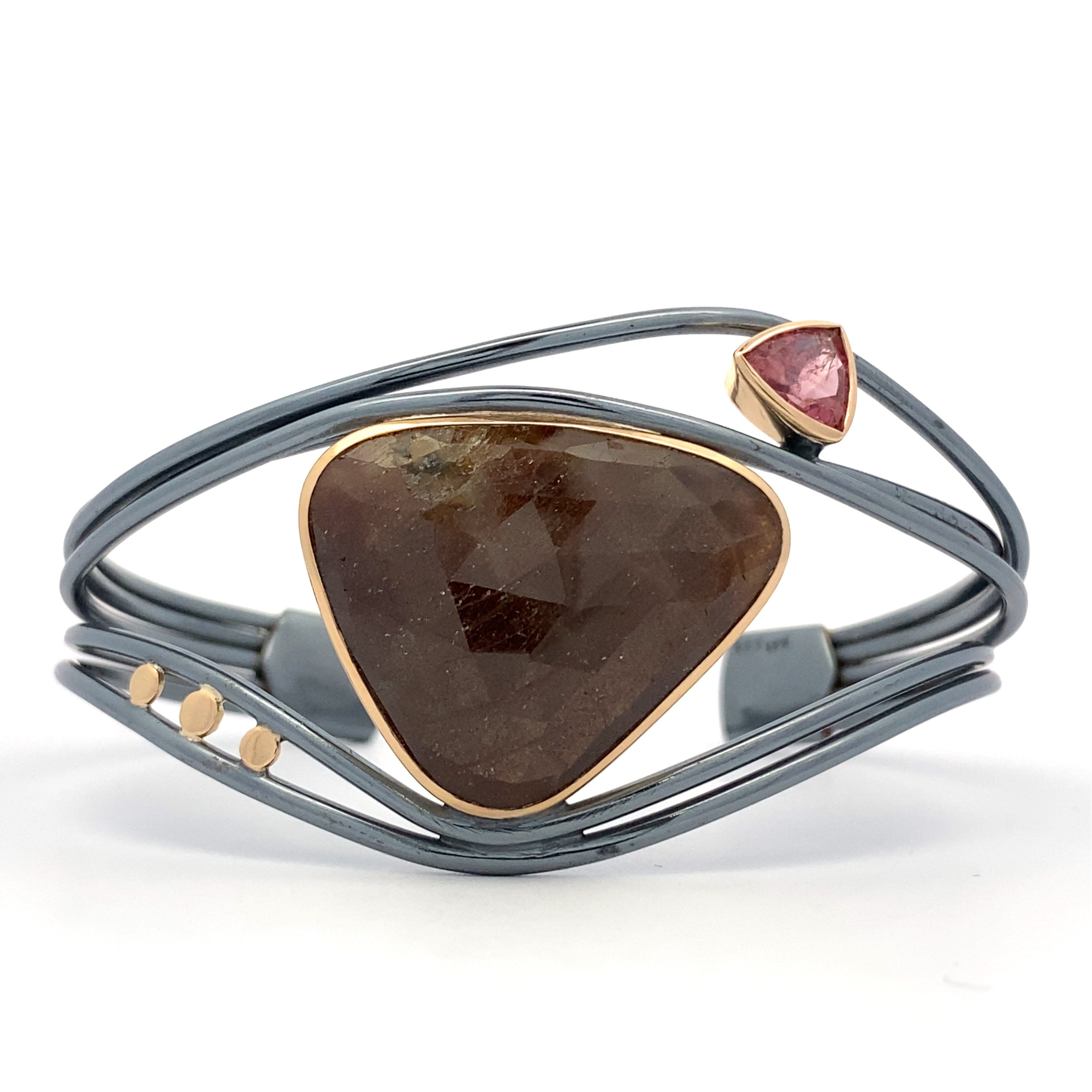 Bronze Sapphire and Pink Tourmaline Cuff