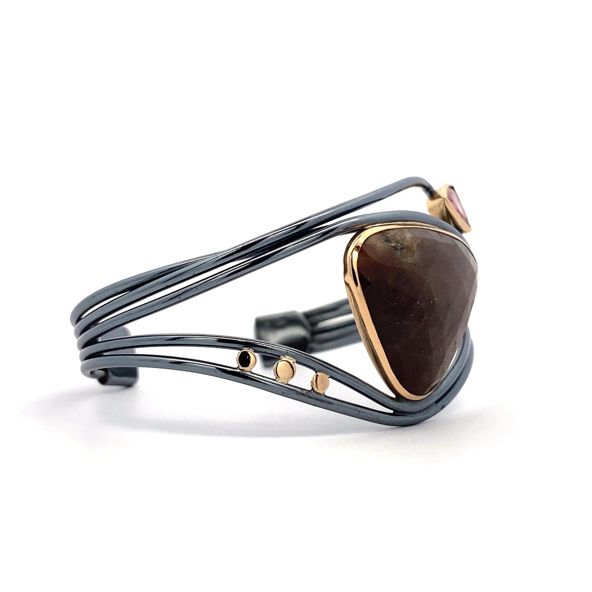 Bronze Sapphire and Pink Tourmaline Cuff