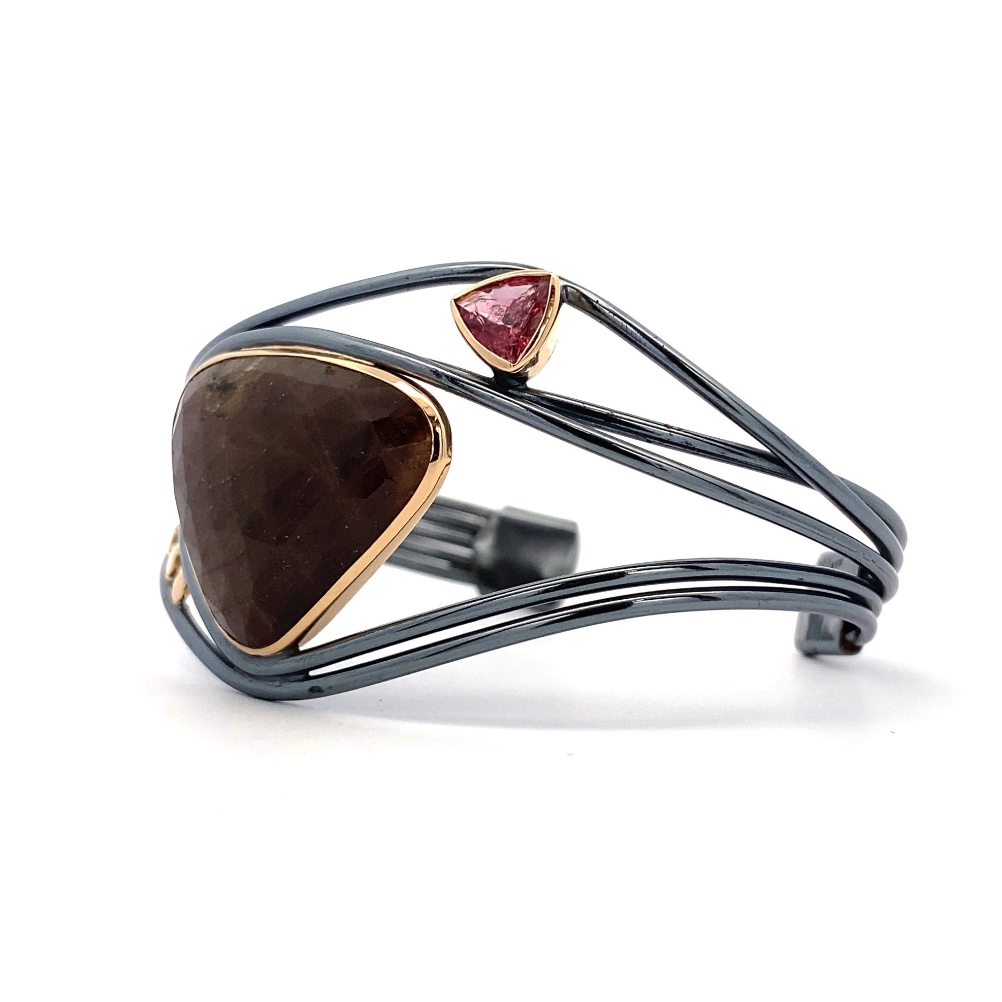 Bronze Sapphire and Pink Tourmaline Cuff