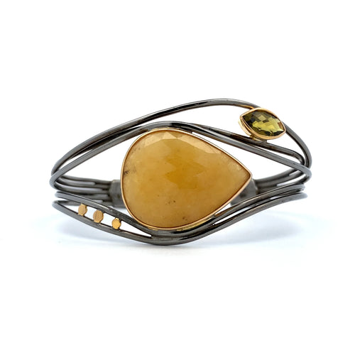 Honey Sapphire and Green Tourmaline Cuff - Q Evon Fine Jewelry