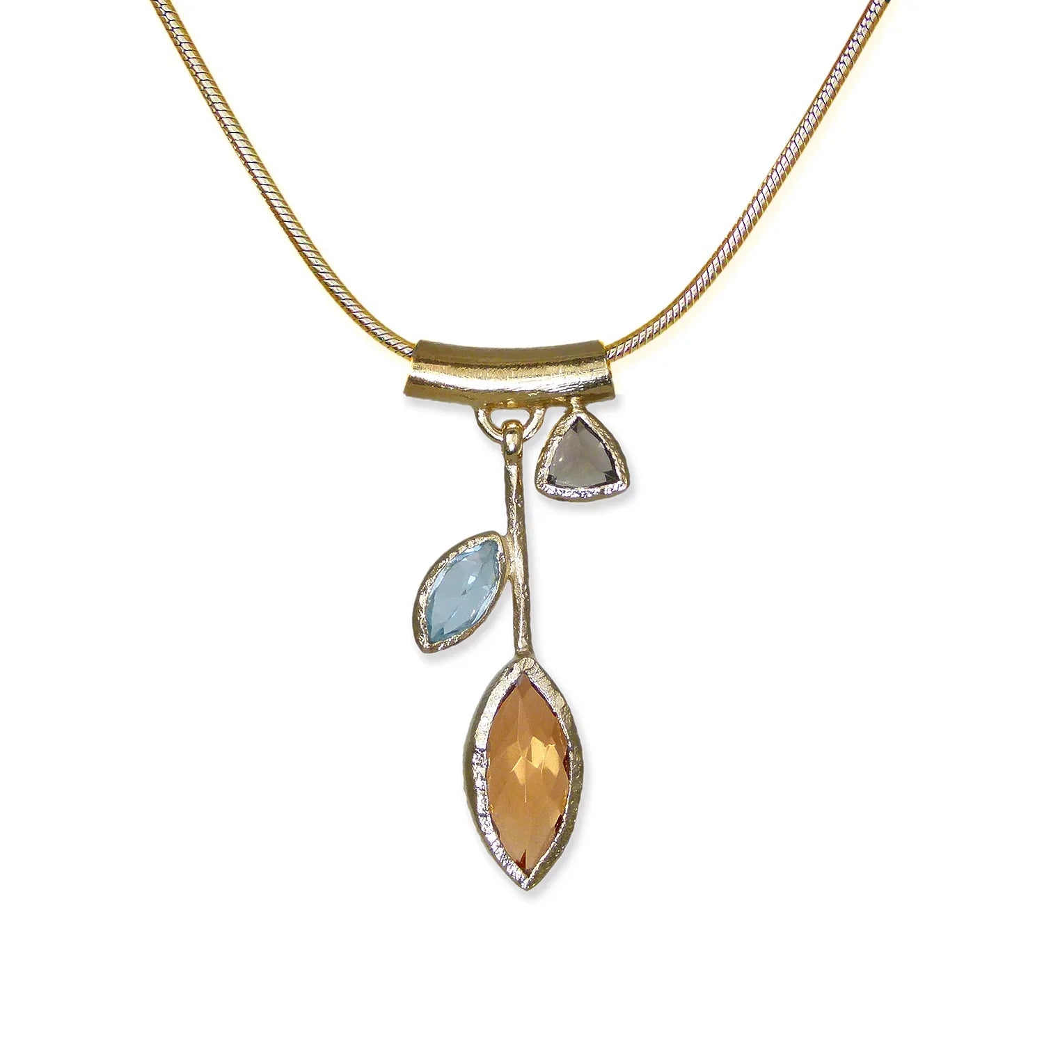 3 Stone Petal Gold Pendant - Mandarin - Q Evon Fine Jewelry