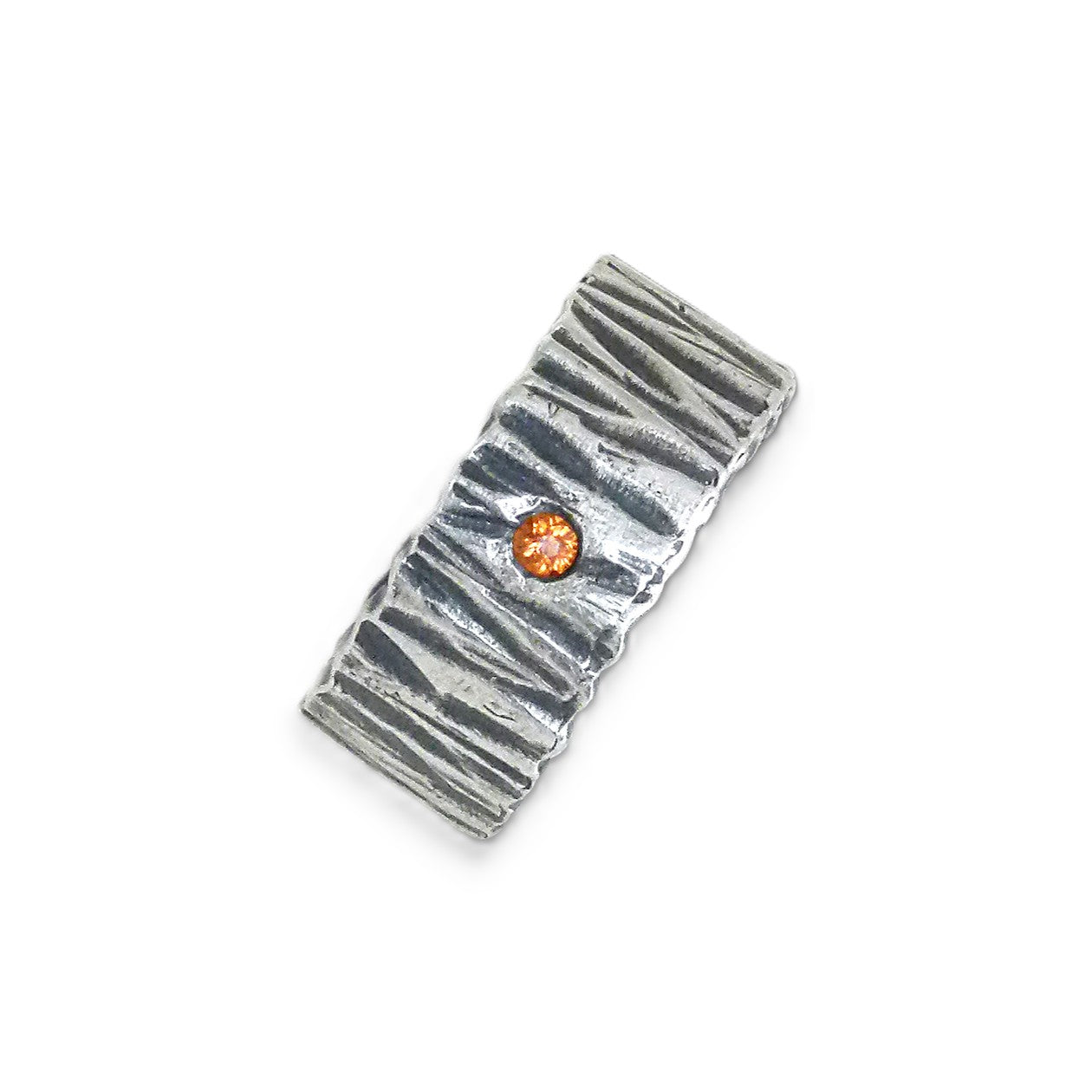 Etched Oxidized Silver Band, Orange Sapphire