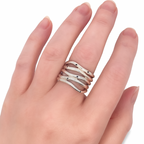 5 Line Silver Ring, Black Diamonds