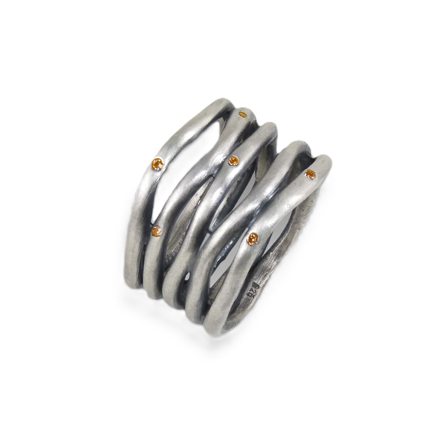 5 Line Silver Ring, Orange Sapphire