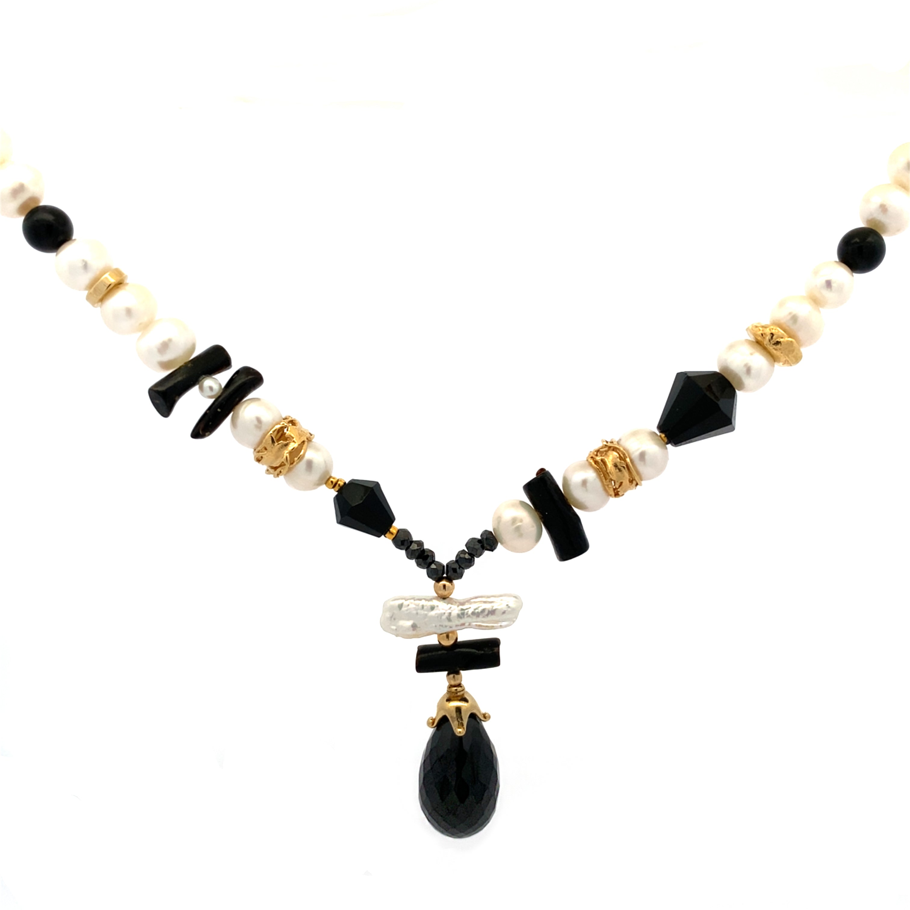 Vintage Black Coral with Spinel, Onyx and Pearls