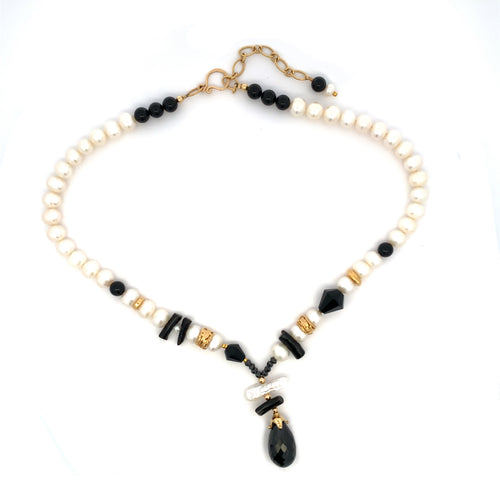 Vintage Black Coral with Spinel, Onyx and Pearls