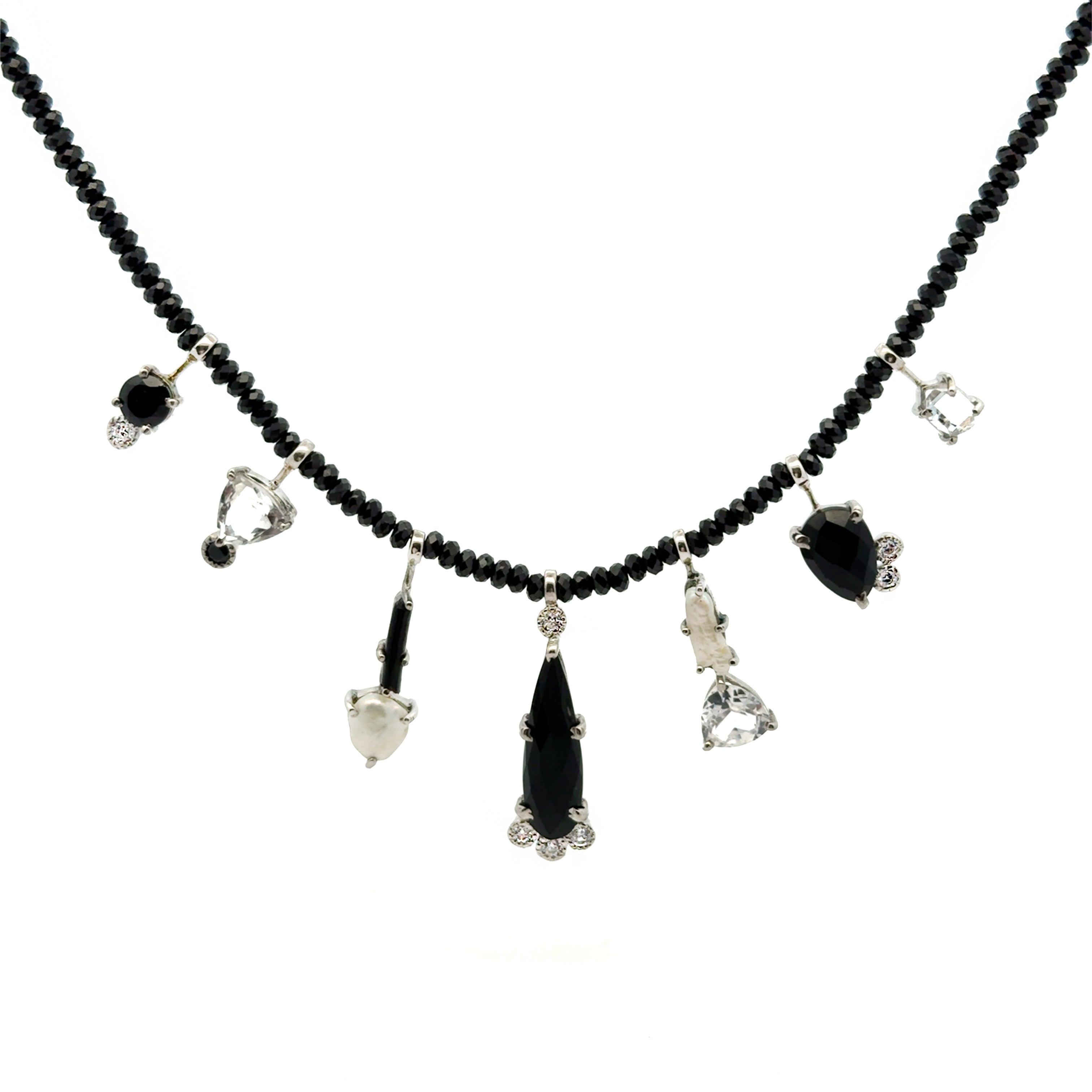 7 Stick Necklace - Spinel and Pearl