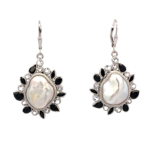 Silver Spinel and Baroque Pearl Earrings - Leverback - Q Evon Fine Jewelry