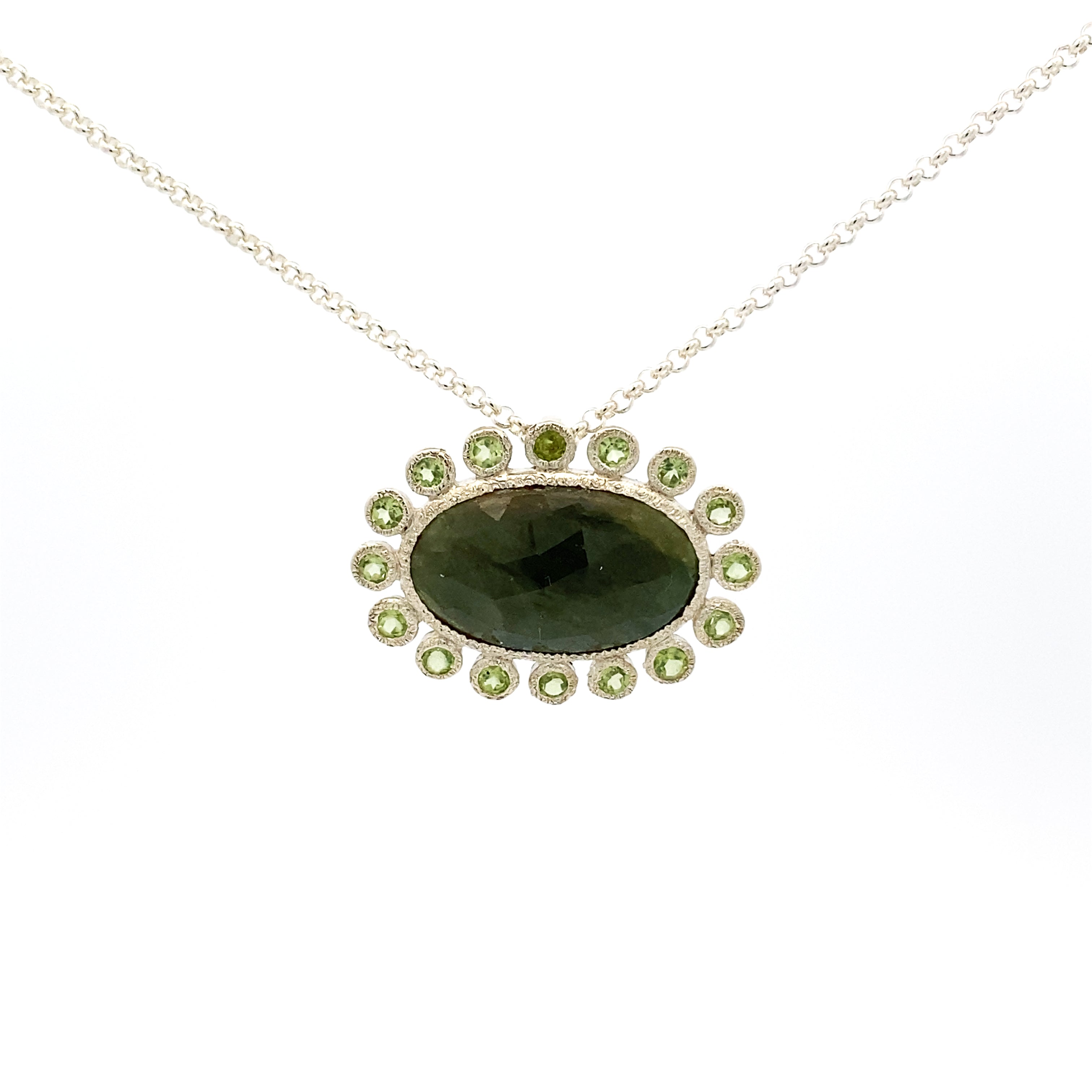 Deep Green Sapphire and Peridot Pendant