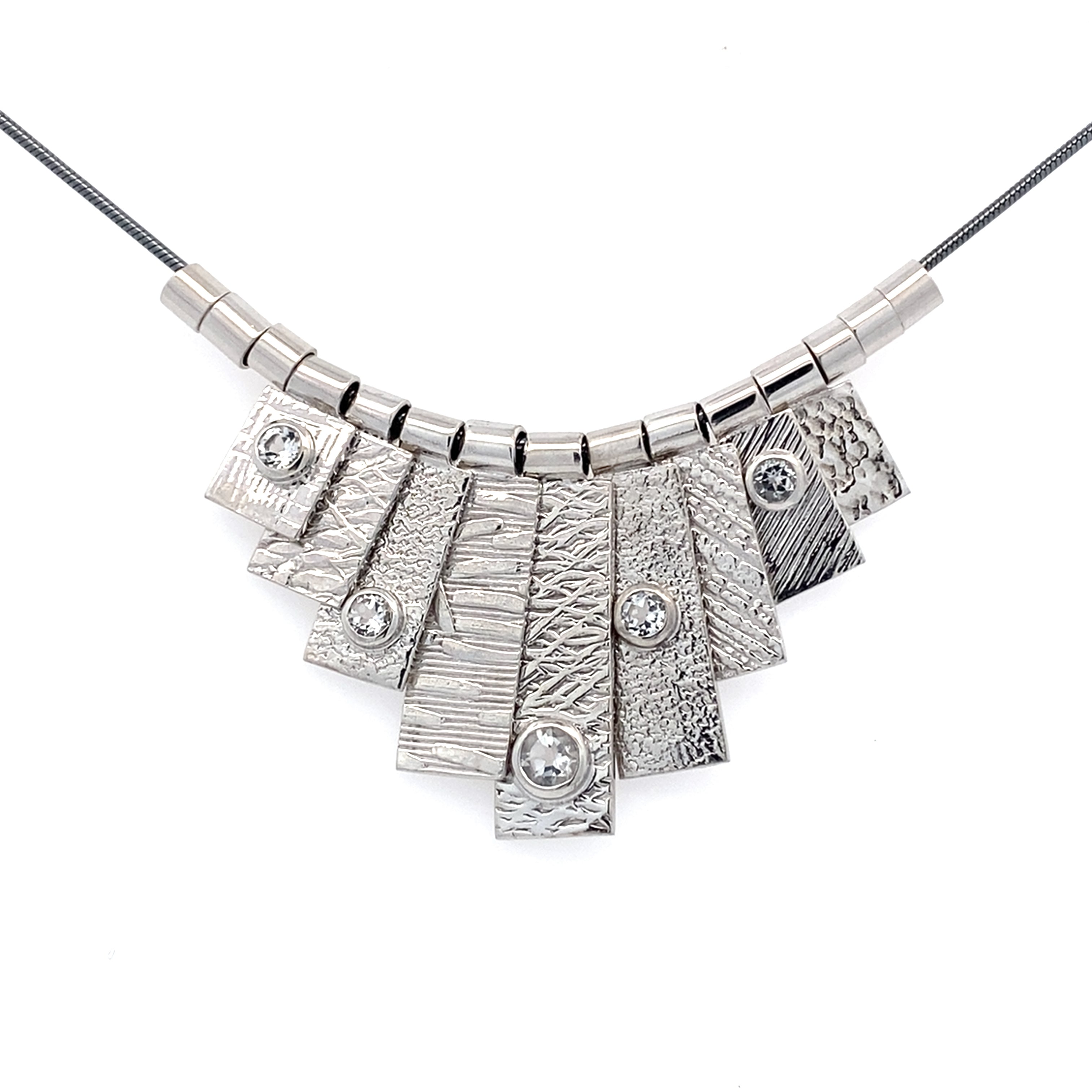 9 Tab Silver Necklace with White Sapphire