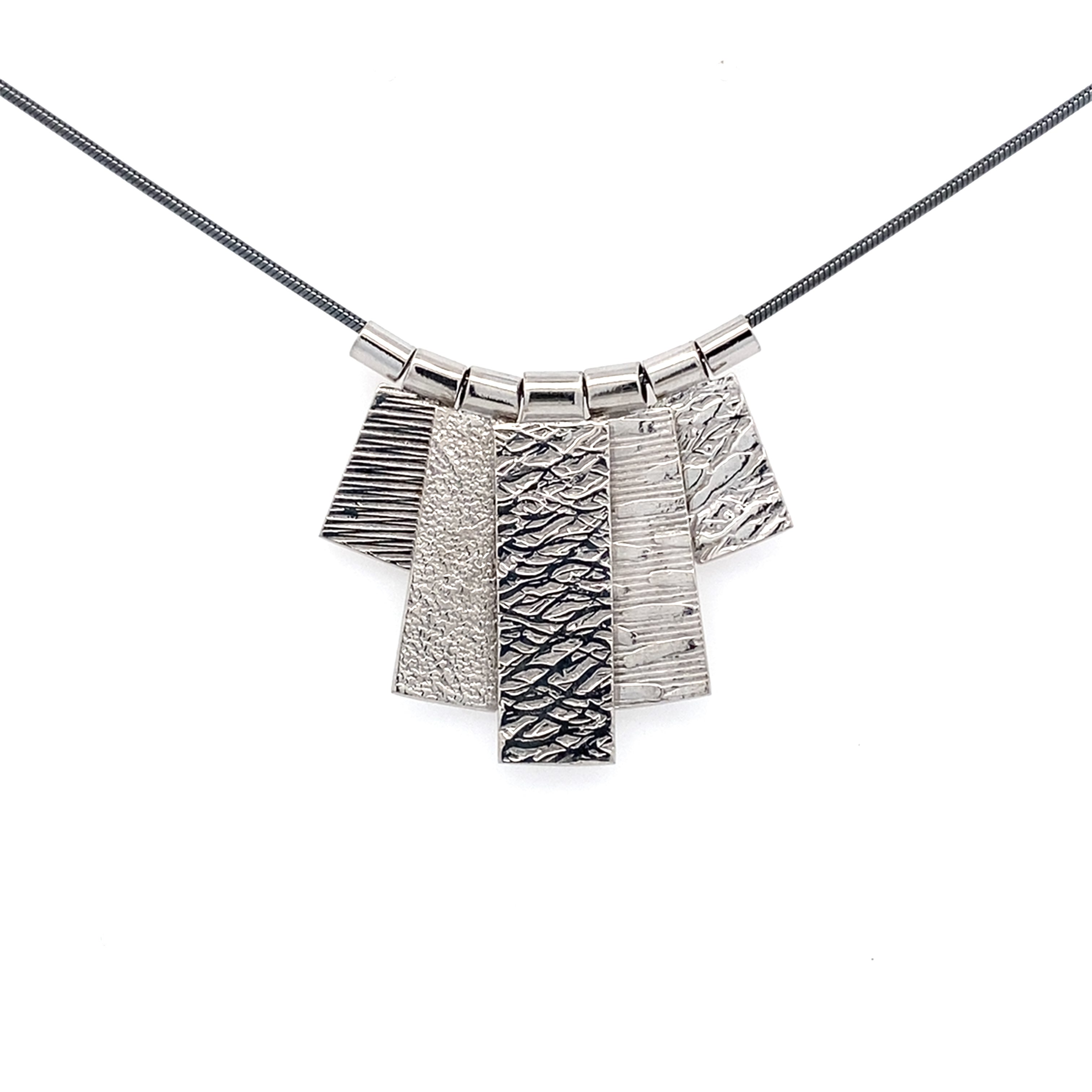 5 Tab Sterling Silver and White Rhodium Necklace