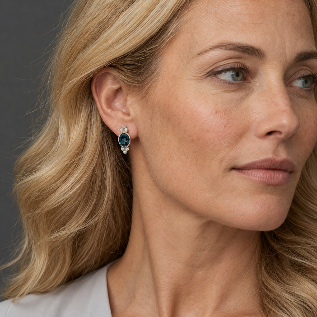 Silver Topaz and Diamond Stud Earrings