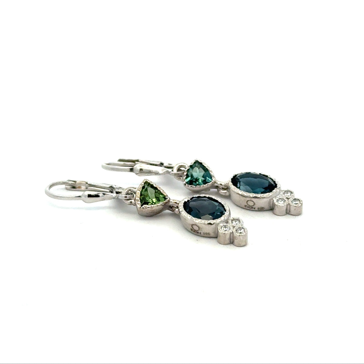 Silver London Blue Topaz and Tourmaline  Leverback Earrings