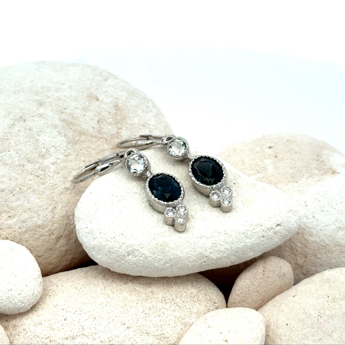 Silver London Blue Topaz and Tourmaline  Leverback Earrings