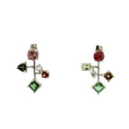 Silver Asymmetrical Mixed Gemstone Earrings - Multiple Options