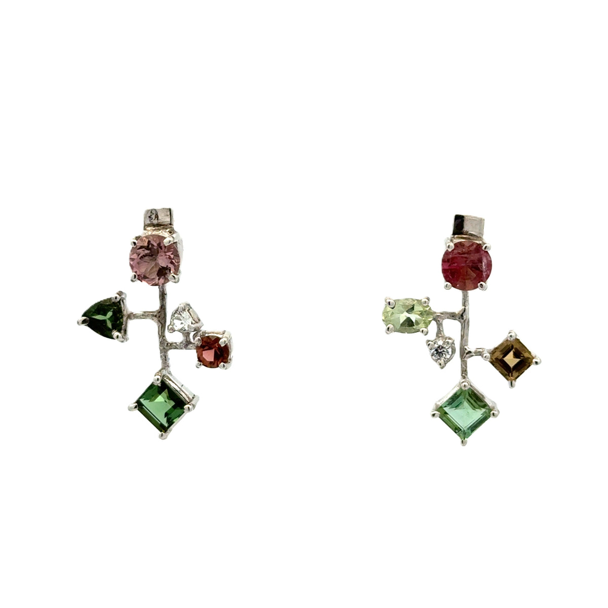 Silver Asymmetrical Mixed Gemstone Earrings - Multiple Options