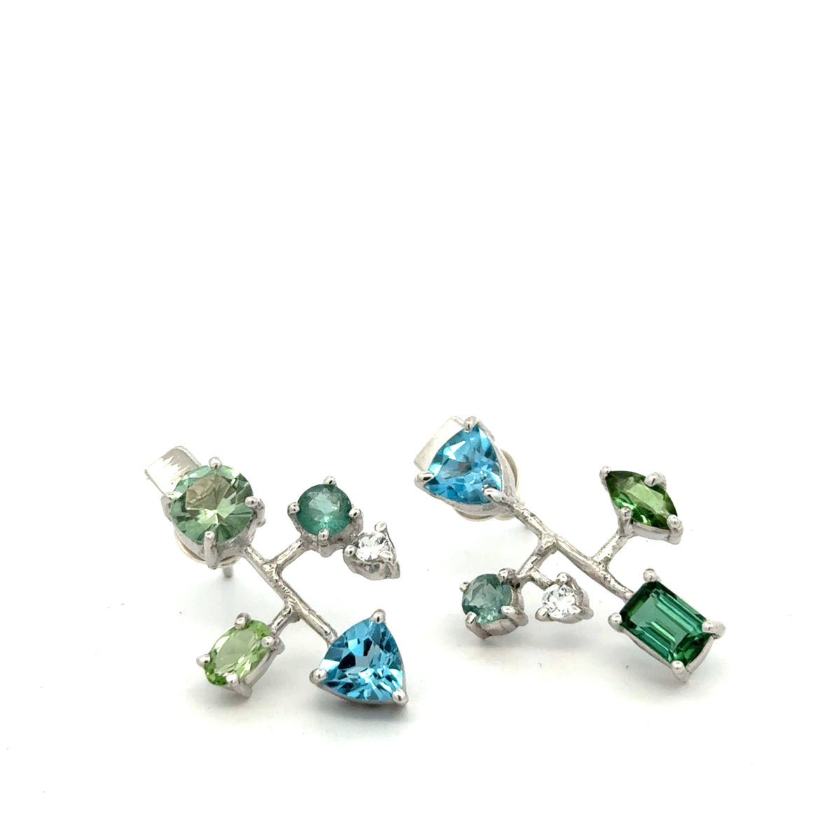 Silver Asymmetrical Mixed Gemstone Earrings - Multiple Options