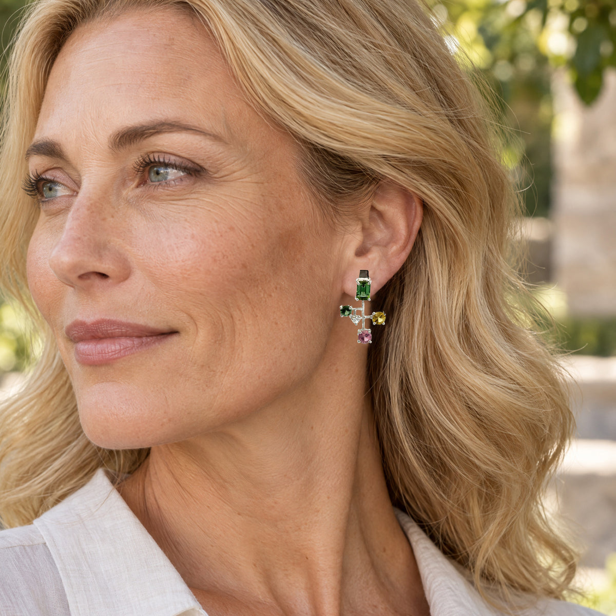 Silver Asymmetrical Mixed Gemstone Earrings - Multiple Options