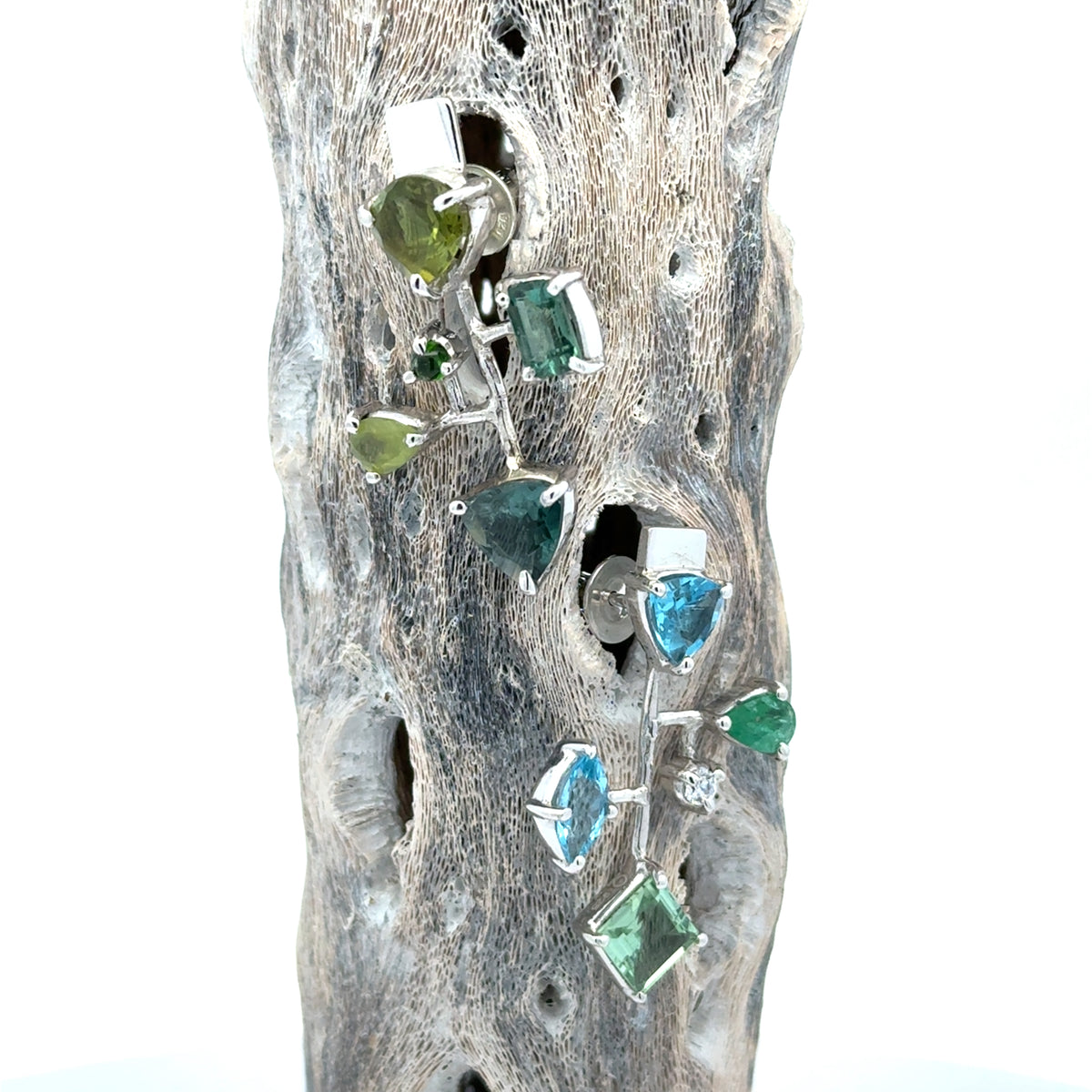 Silver Asymmetrical Mixed Gemstone Earrings - Multiple Options
