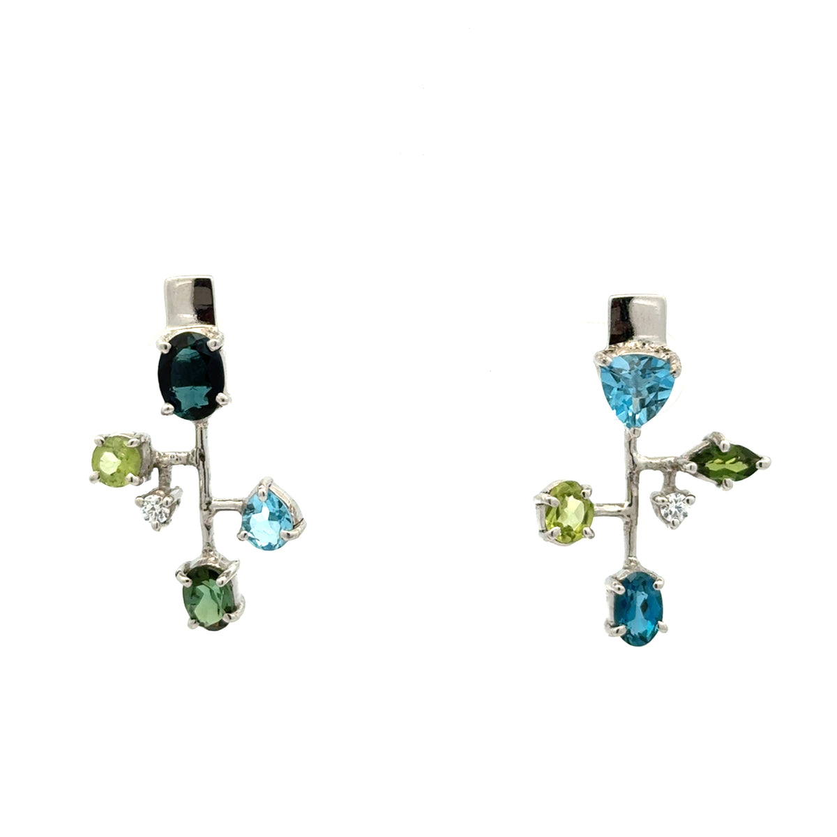 Silver Asymmetrical Mixed Gemstone Earrings - Multiple Options