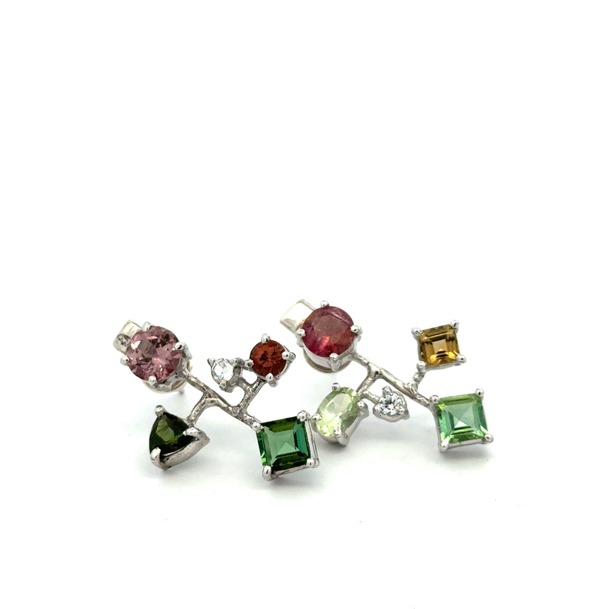 Silver Asymmetrical Mixed Gemstone Earrings - Multiple Options