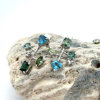 Silver Asymmetrical Mixed Gemstone Earrings - Multiple Options