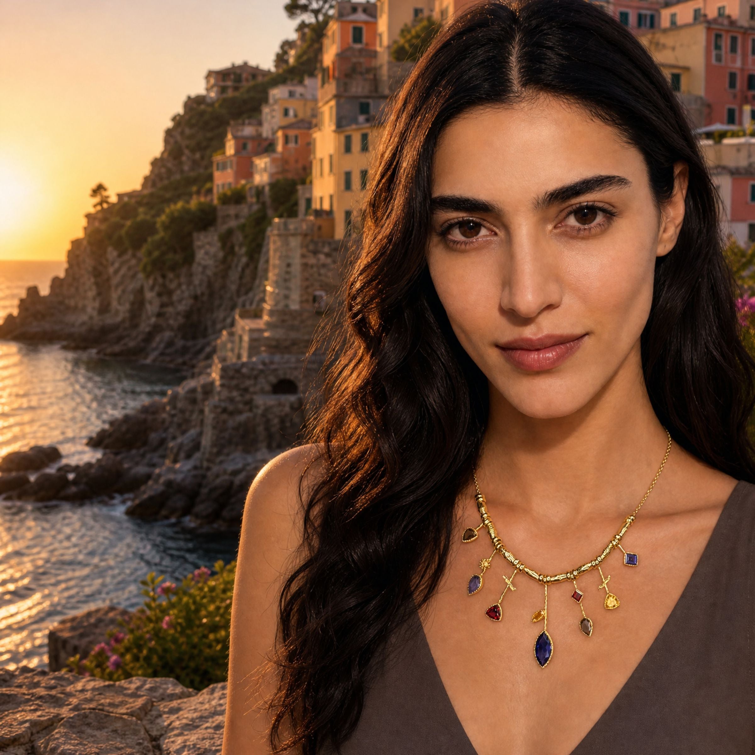 7 Stick Edge Necklace - Iolite/All Gold