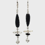 Sterling Silver Dangle Earrings with Spinel, Stick Pearl, Onyx and Herkimer Diamond