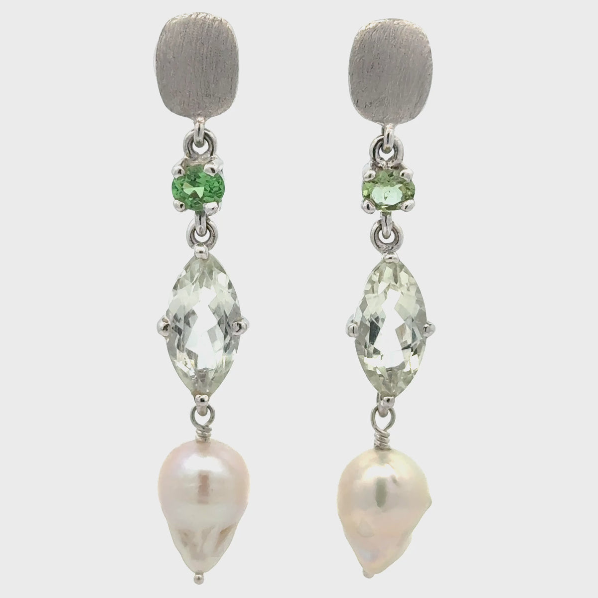 Silver One of a Kind Green Amethyst Post Earrings