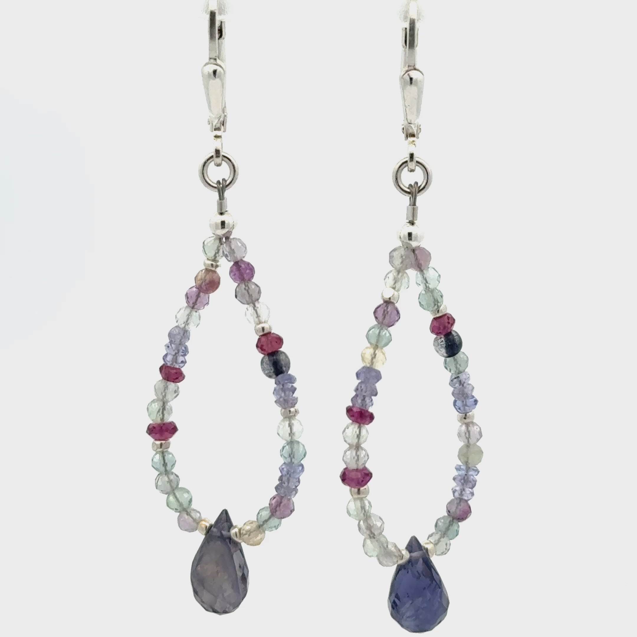 Tanzanite, Iolite, Fluorite Silver Earrings
