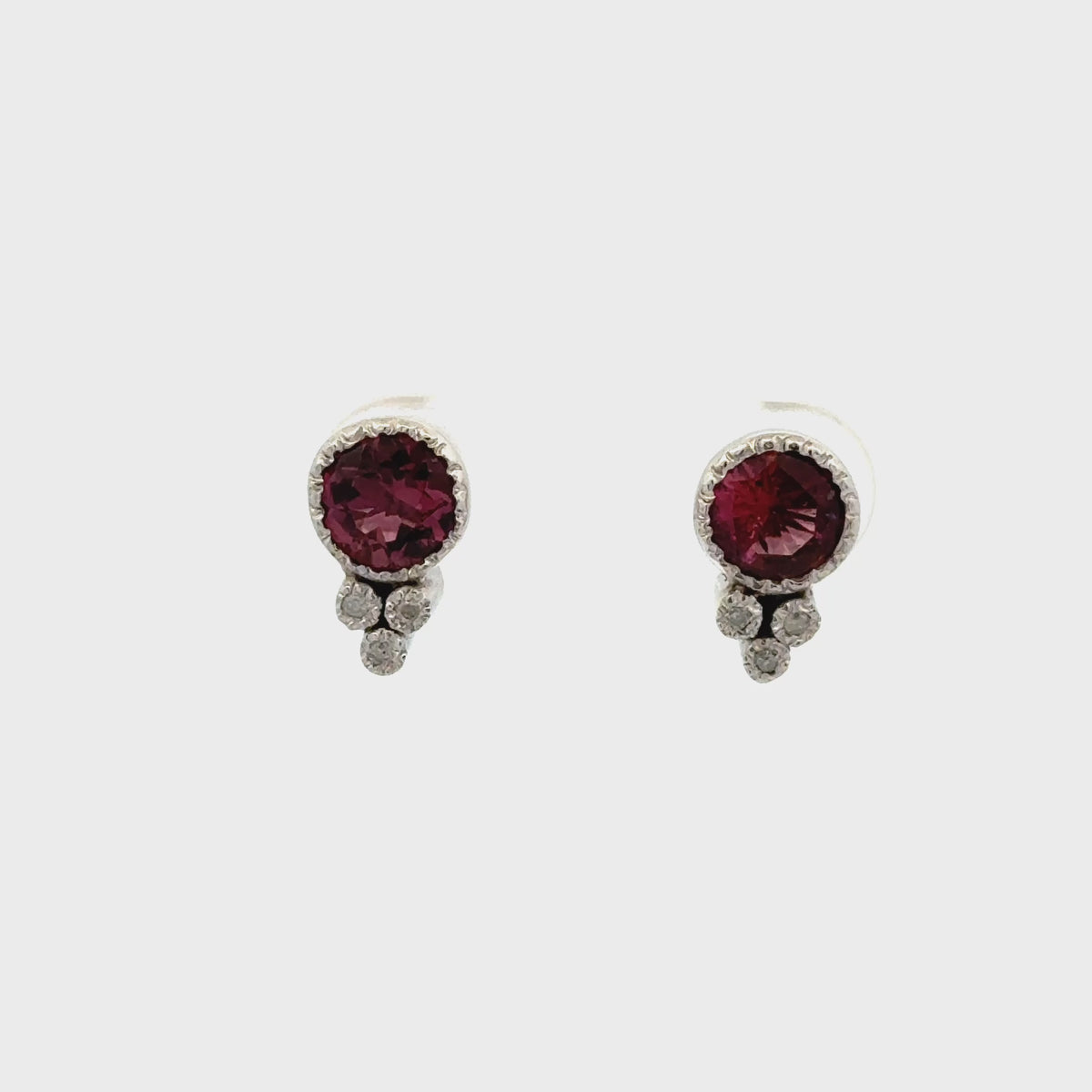 Silver Pink Tourmaline Stud Earrings