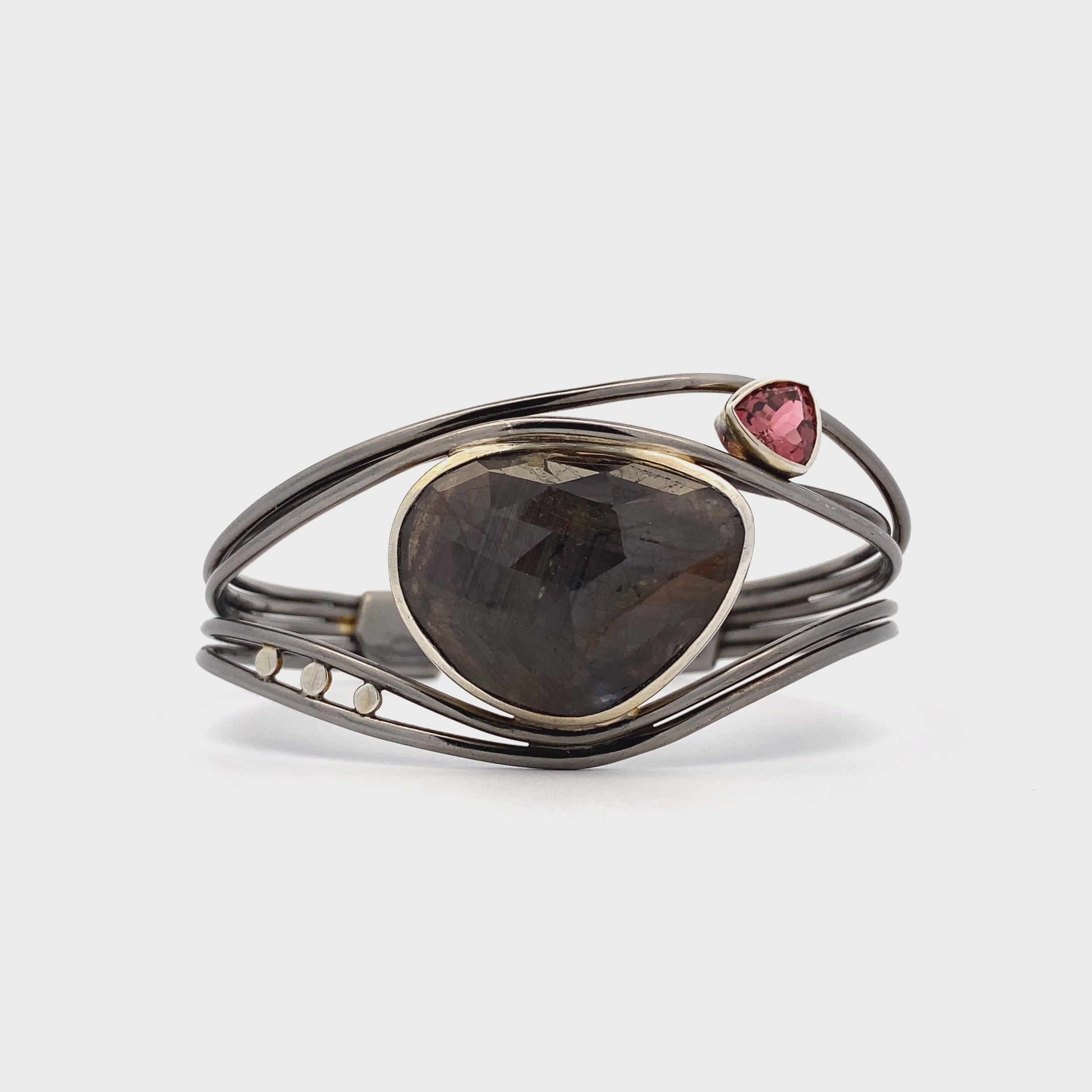 Bronze Sapphire and Pink Tourmaline Cuff